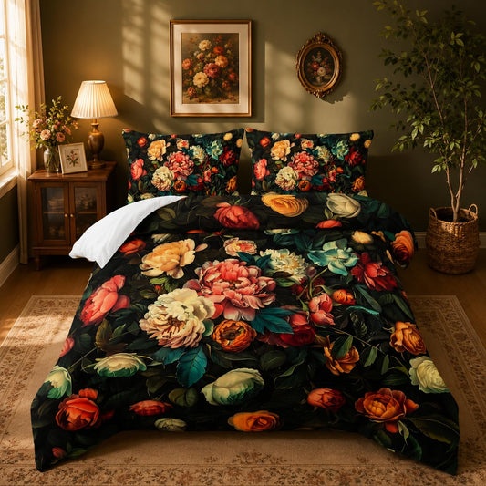 Nttopship Cute Flower 3 Piece Bedding Set Full Size，Colorful Floral Ultra Soft Microfiber Comforter Bed Set with 3-Pieces,Flower Comforters Sets for Girl Teen Floral Bedroom Decor with 2 Pillow Shams