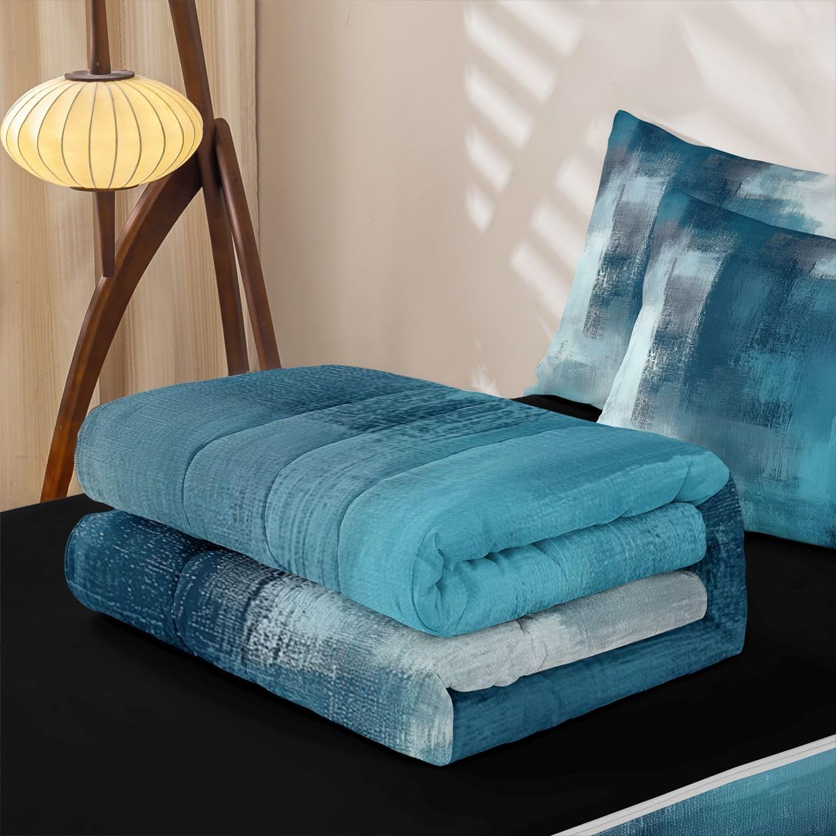 jejeloiu Abstract Zipper Bedding Twin Blue Zipper Bedding Sets for Kids Boys Girls Modern Art Comforter Set with Fitted Sheet and 2 Pillowcases Bedroom Decor