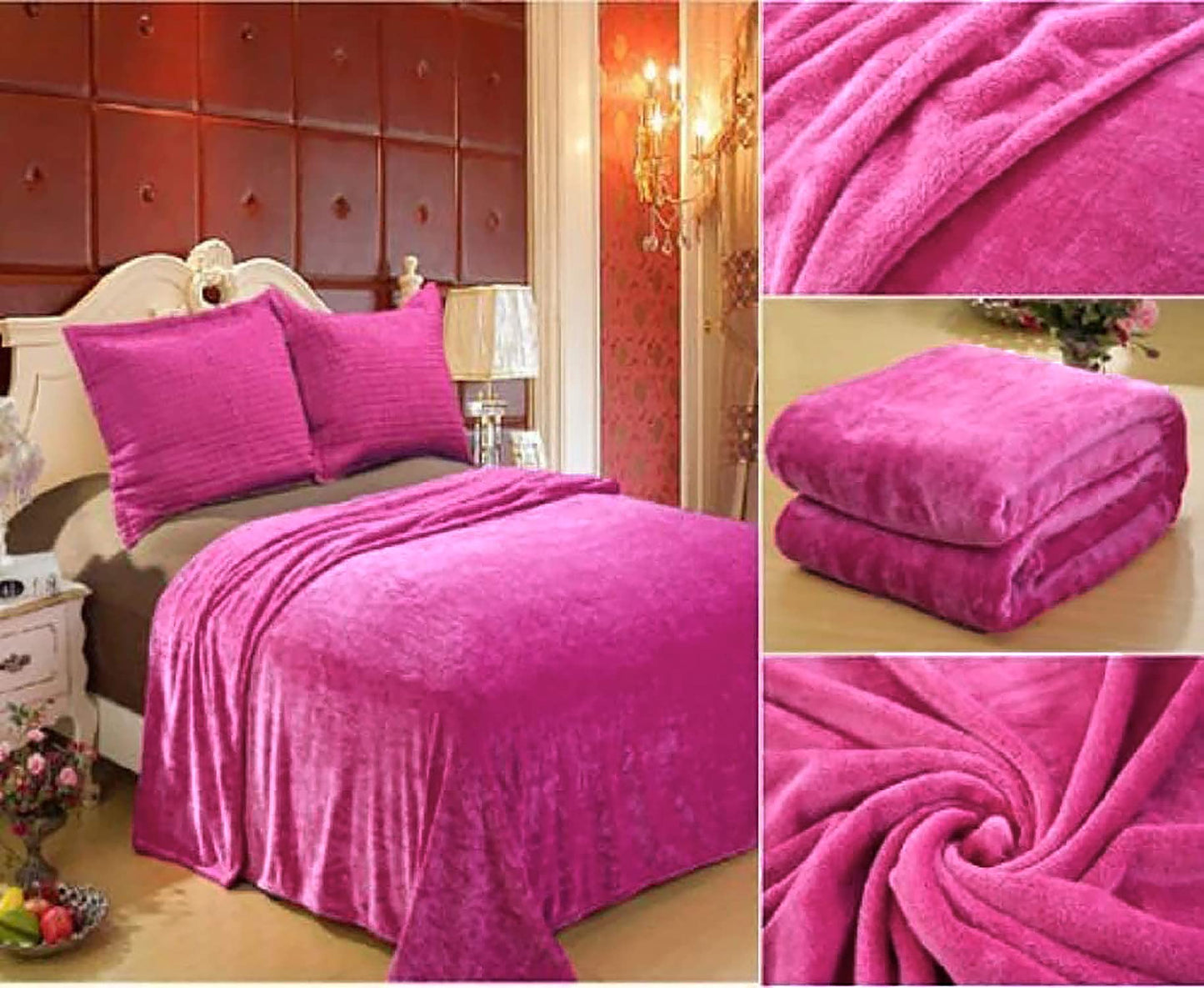 Home Must Haves Solid Hot Pink Bed Blanket Bedding Throw Fleece Super Soft Warm (Full)