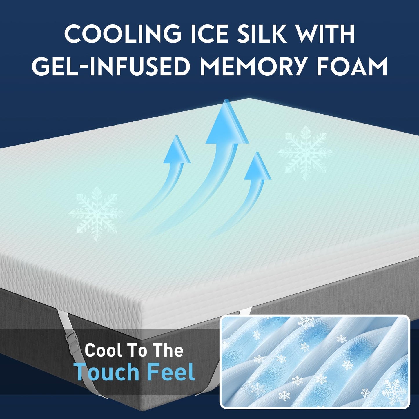 3 Inch Cooling Gel Memory Foam Mattress Topper King - Cooling Ice Silk Removable & Washable Cover, Mattress Topper for Back Pain Relief, Adjustable Strap & Non-Slip, CertiPUR-US Certified