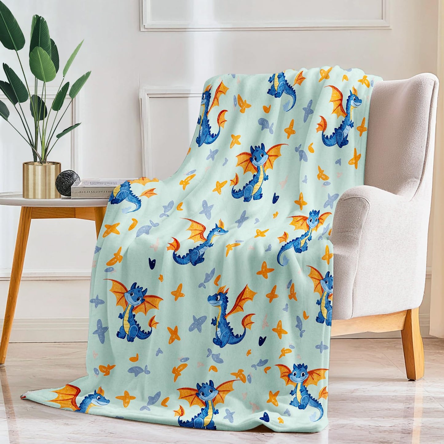 Cute Little Flying Dragon Blanket Dragon Fleece Throw Blanket Super Soft Fuzzy Plush Cozy Warm Dragons Decor Stuffed Bedding Blankets Gift for Boys Girls Men Women Kids & Adult 50"X40"