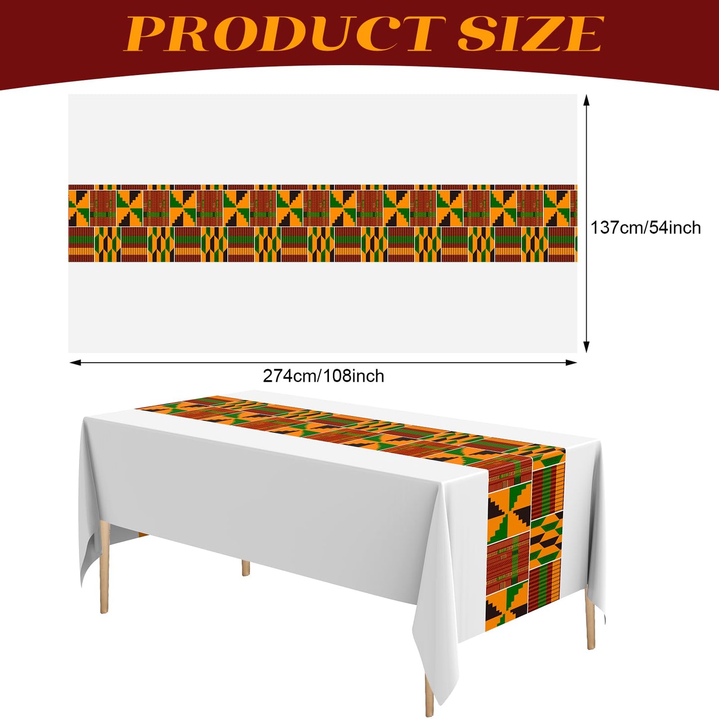 Oudain 6 Pcs 54" x 108" Kente Plastic Tablecloths Black History Month Table Covers Juneteenth Tablecloths Disposable African American Table Decorations for Kwanzaa Home Decor(White,Fresh)