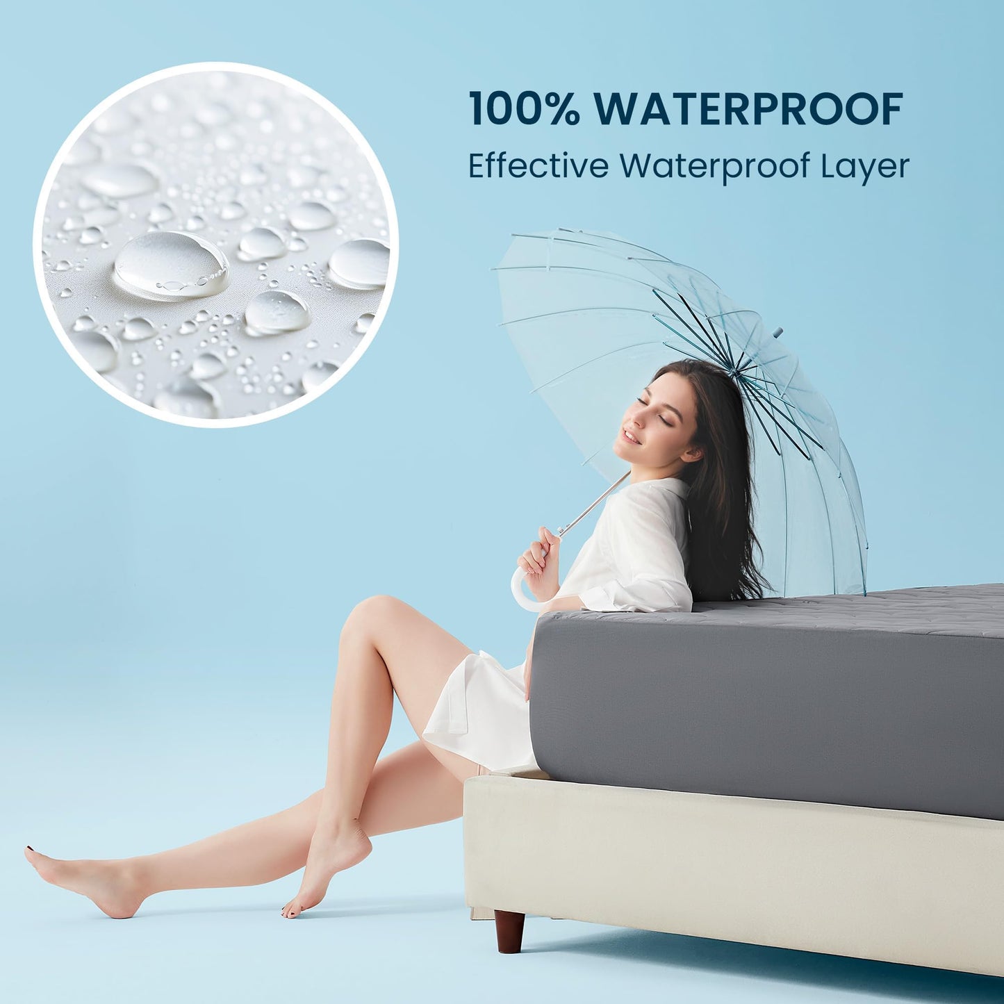 Sleep Zone Cooling Mattress Protector King, Waterproof Bedding Pad for Hot Sleepers, Soft & Breathable Mattress Topper, Deep Pocket Mattress Cover，Hotel Quality (Dark Gray，King)
