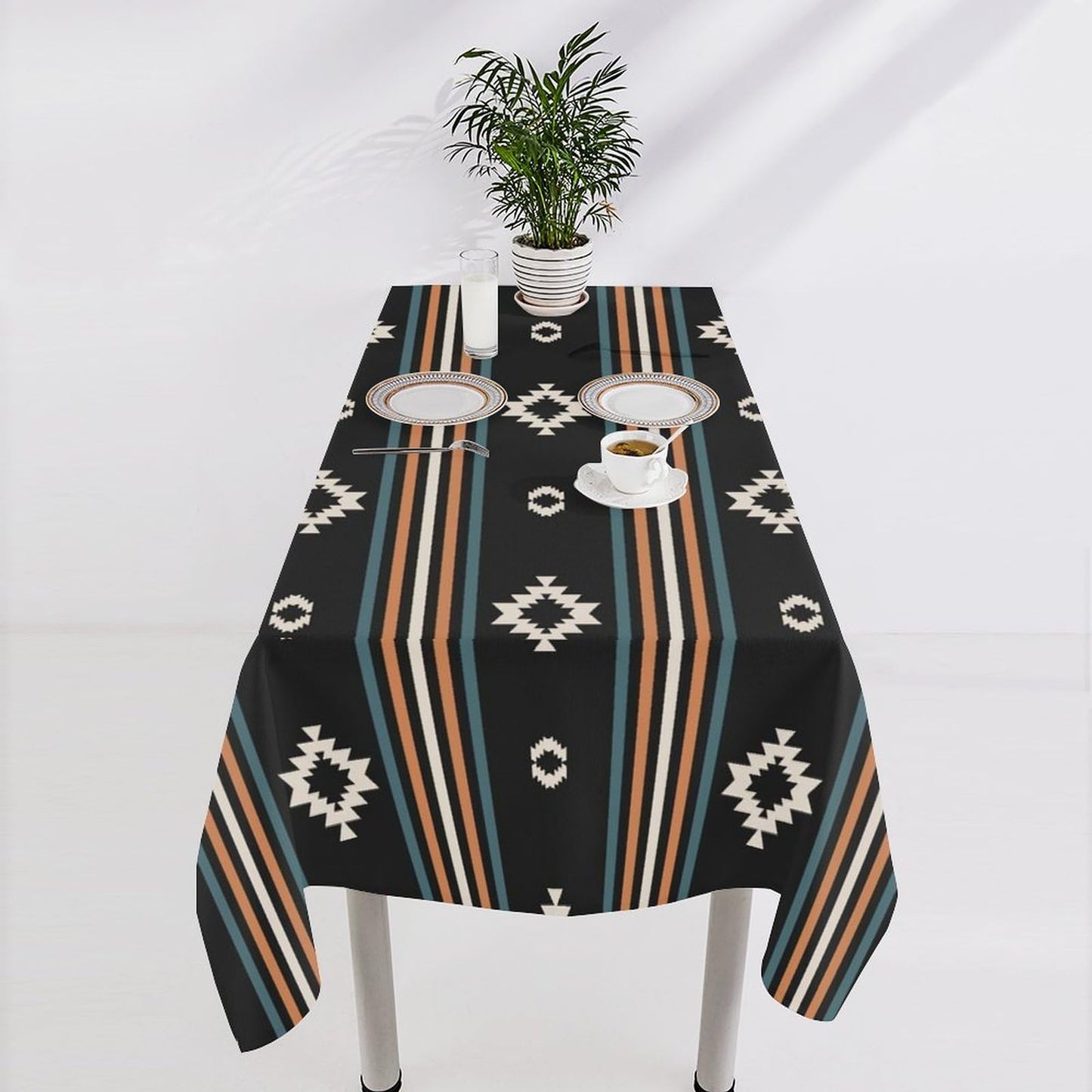 Aztec Tablecloth,Western Ethnic Geometric Stripe Print Table Cloth for Farmhouse Home Kitchen Dining Party Patio Indoor Outdoor Rectangle 55x55in