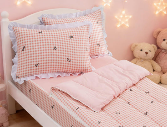 Meeting Story Zipper Bedding Twin Bow Zip Up Bedding Set for Girls and Kids, Pink 3 Pcs Comforter Bed in a Bag with Fitted Sheet and 2 Pcs Pillowcases(Lightpink,Twin)