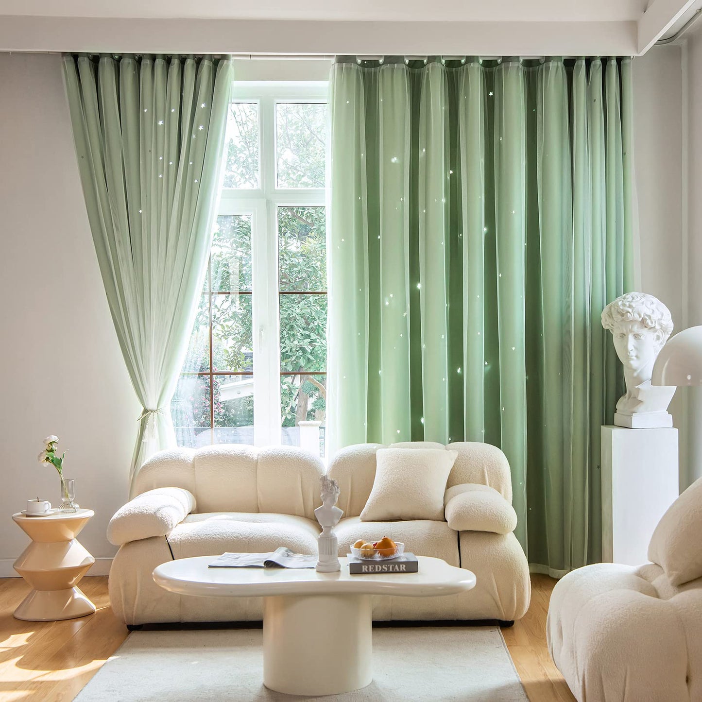 Loyala Stars Blackout Curtains for Bedroom - Double Layer, Kids, Cute - 84 Inch Long, Green, 52 x 84 Inch