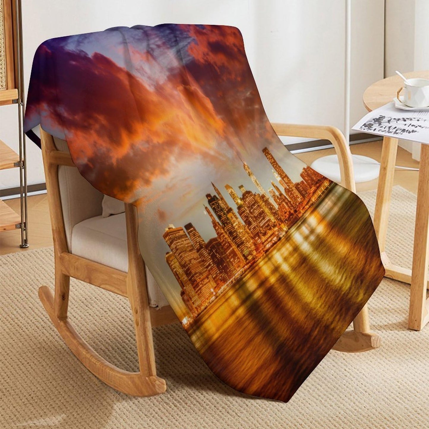 New York Throw Blanket,Sunset City Skyscraper Pattern Soft Cozy Warm Flannel Blankets for Sofa Couch Bed Gifts for Lover Kids Boys Grils Women Adults 30x40 Inch