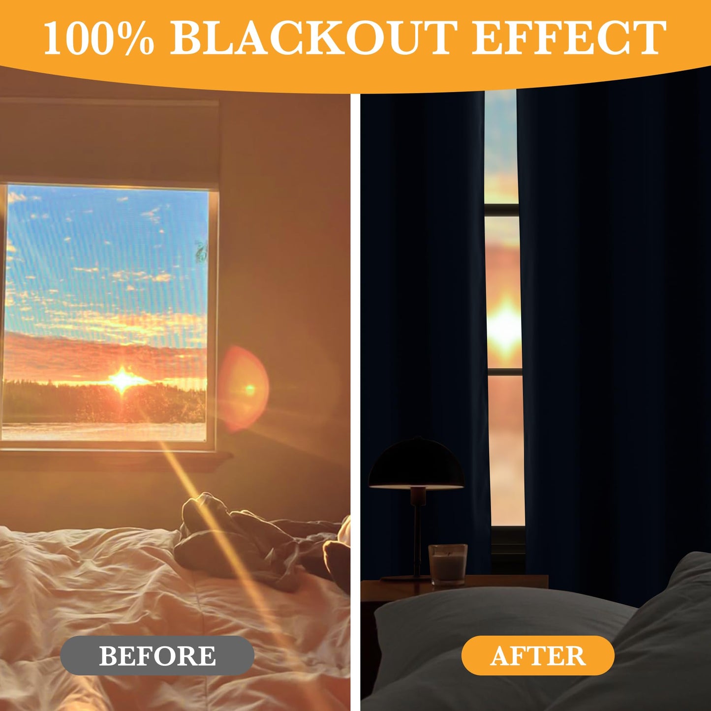 RYB HOME 100% Blackout Navy Blue Curtains for Living Room, Grommet Heat & UV Blocking Total Room Darkening Noise Reducing Curtains for Sunroom Nursery, 52 inches Wide by 84 inches Long