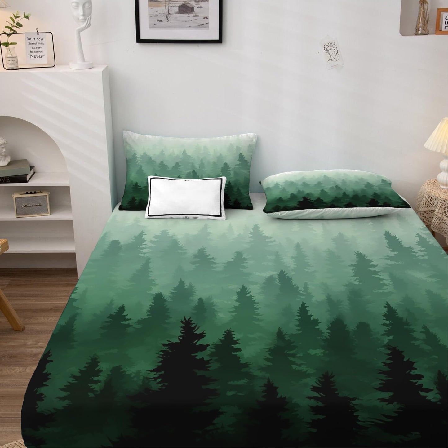 THYUNQ Forest Split King Sheets Sets for Adjustable Bed, Nature Woodland Pattern Sheet Set - 16 Inch Deep Pocket, Super Soft Microfiber Printed Bedding Sheets & Pillowcases 5 Piece