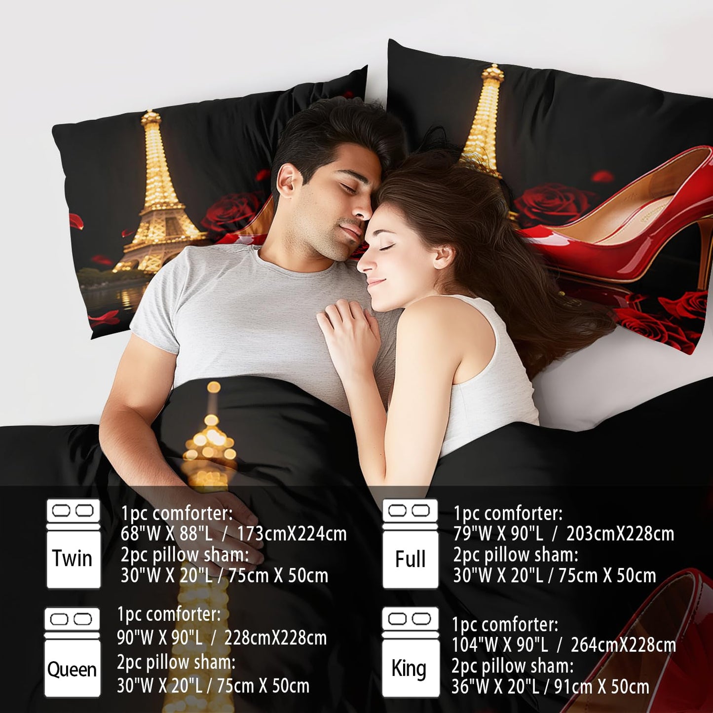 llyxsesty Paris Comforter Set King Women Eiffel Tower Bedding Set for Girls Red High Heels Comforter King Women Quilt Romantic Bedroom Decor Paris Bedding Rose Bed Decor