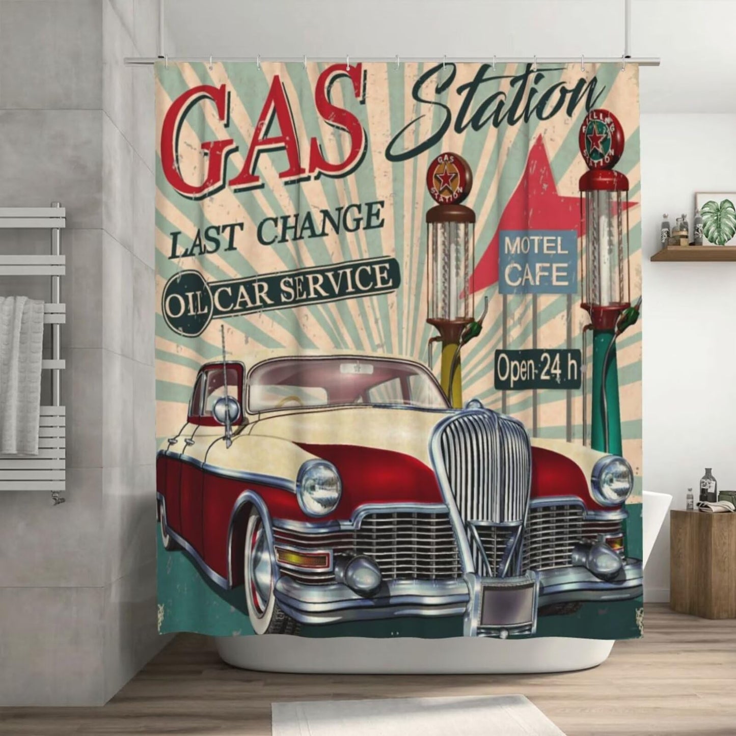 TFOSO Vintage Car Shower Curtain,Old Antique Car Classic Parking Fabric Bathroom Shower Curtain Set with Hooks 66x72in（168x183cm）