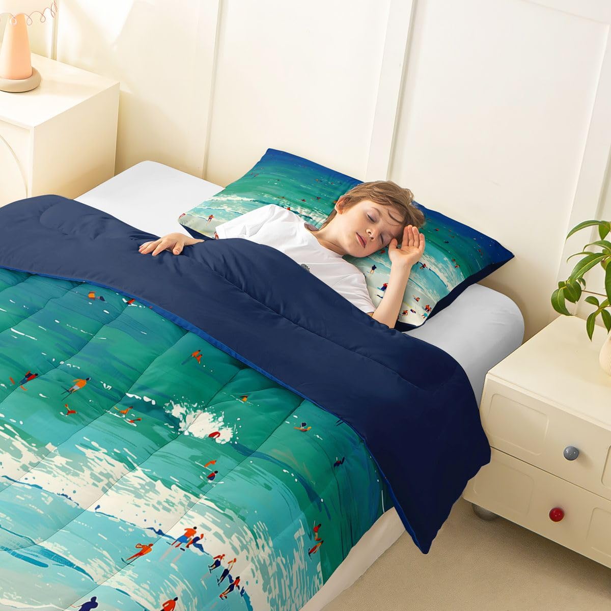 Erosebridal Coastal Beach Surf Comforter Set for Girls Women - Summer Hawaiian Surfing Toddler Bedding Sets Ocean Extreme Sports Comforter Tropical Coastal Themed Quilt Duvet 2 Pcs