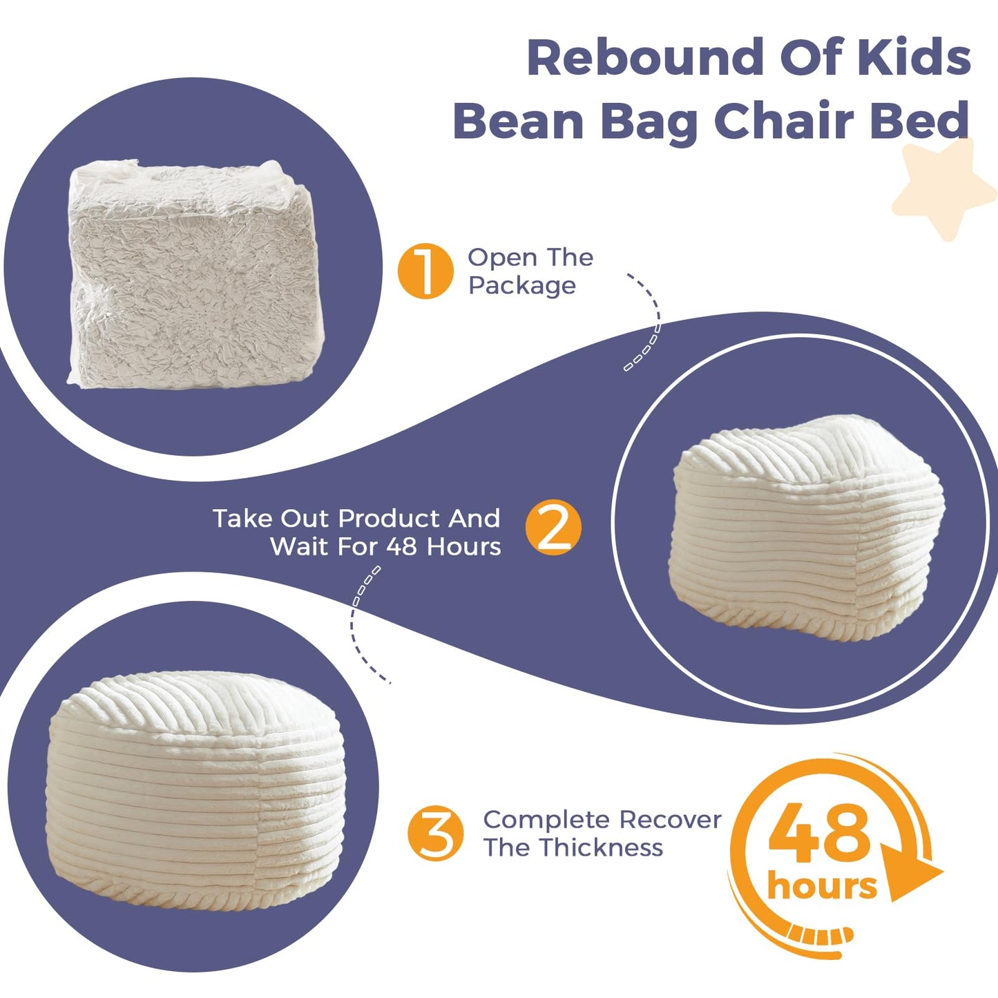 MAXYOYO Kids Bean Bag Chair Bed, Convertible Children Chair to Floor Couch with Filler, Faux Fur Bean Bag Bed Stuffed Child Sofa Couch for Girl Boy, Machine Washable Cover, Beige