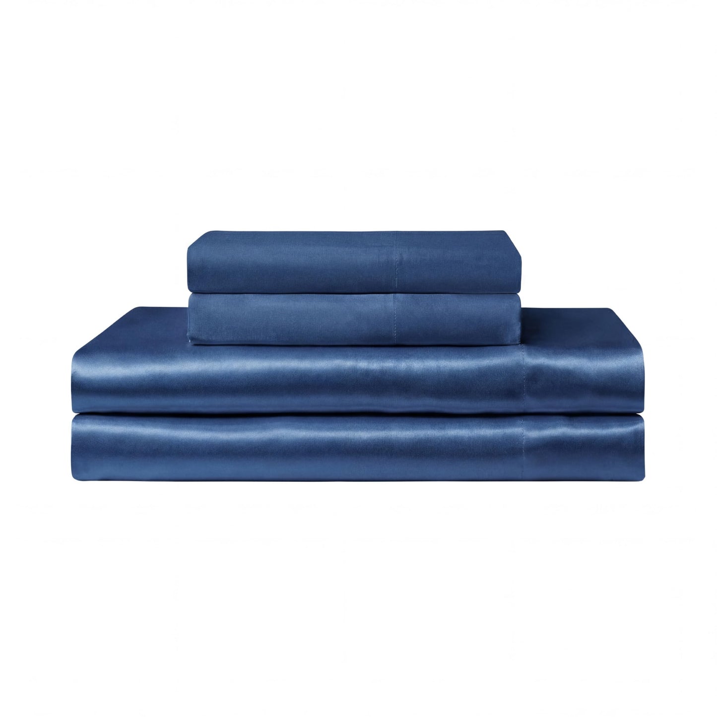 Juicy Couture Full Size Satin Bed Sheet Set, Deep Pocket Silky Satin Full Sheet Set with 1 Fitted Sheet, 1 Flat Sheet and 2 Pillowcases, Wrinkle Resistant and Anti Pilling Bed Sheets - Dark Blue