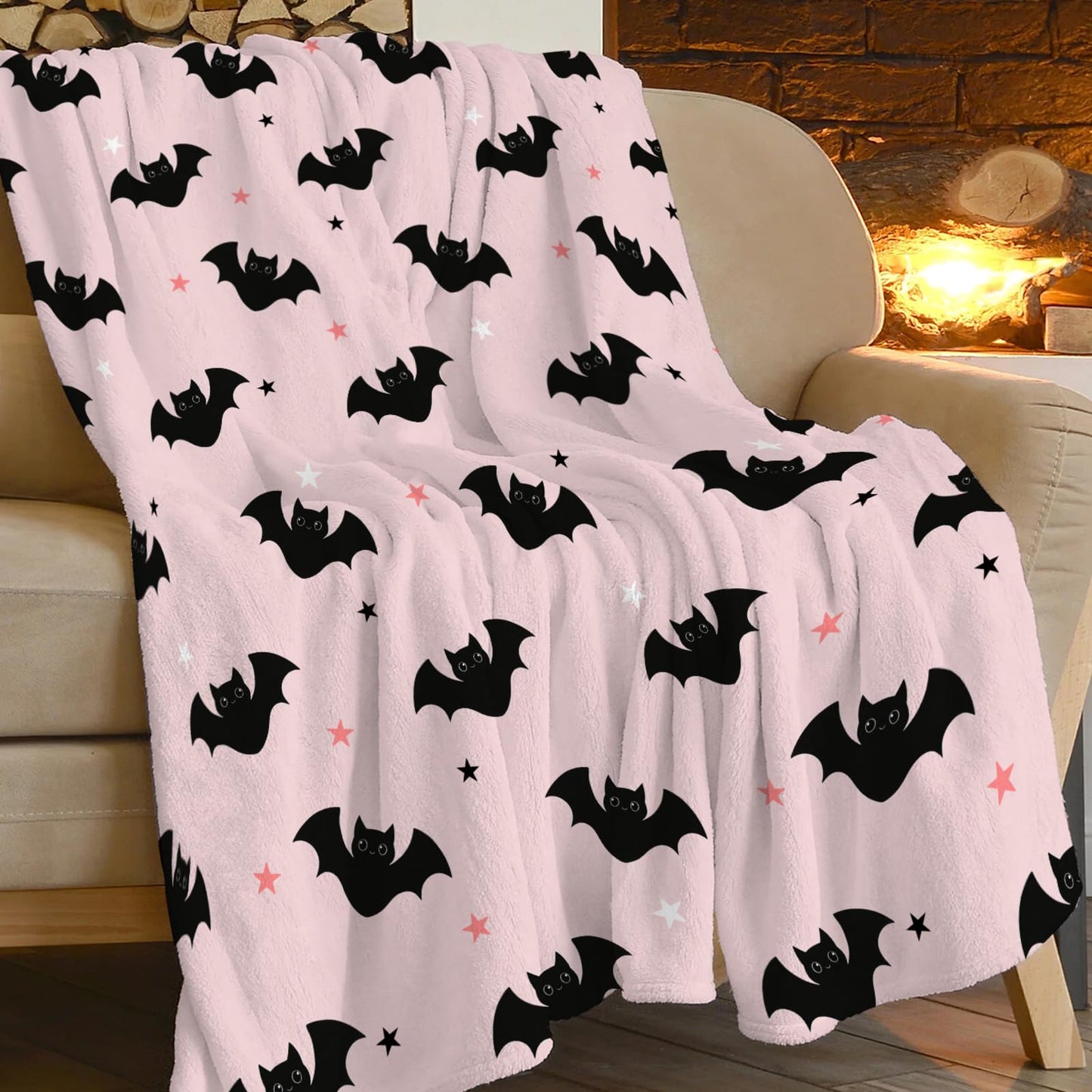 Lovira Pink Bat Throw Blanket Bats Print Throw Blankets for Couch Sofa Bed Stuff Decor Soft Cozy Fleece Plush Warm Flannel Bedding for Lover Men Women Boys Girls 40"x50"