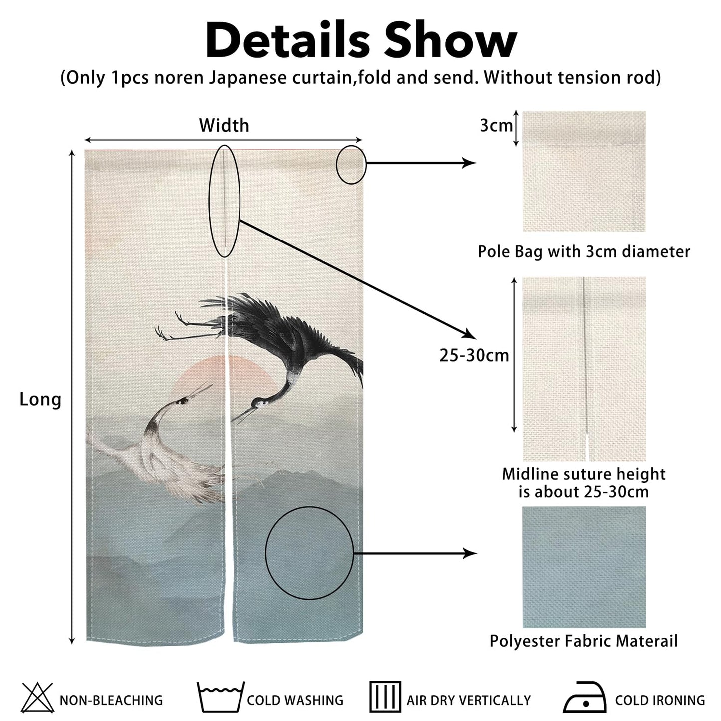 Leowefowa Long Noren Japanese Doorway Curtain Traditional Painted Mount Door Curtains Tapestry Treatment Long Doorway for Hanging Room Privacy Partition Kitchen Home Decor(Sun, Cranes), 33.5"x 70.9"