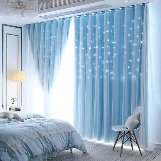 2 Panels Blue Star Blackout Curtains 102 Inches Long, Privacy Light Filtering Cute Drapes for Kids Bedroom, Thick Grommet Double Layer Nursery Princess Curtains for Glass Door (40"W x 102"L)