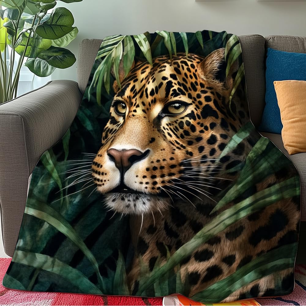 HUNXIAOJ Leopard Throw Blanket Animal Print Blanket Cheetah Gifts for Kids Warm Soft Flannel for Girls Boys Woman Teens Adults Bed Sofa Couch (49in x 59in)