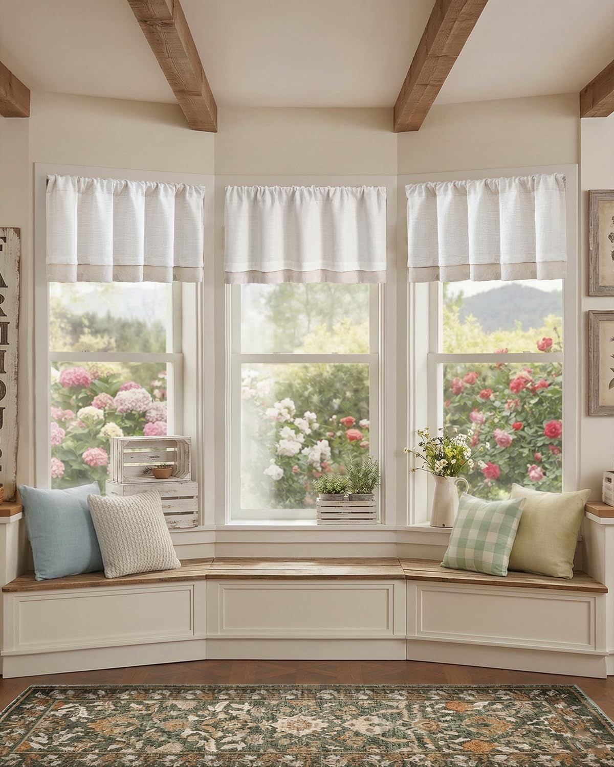 jinchan Faux Linen Valance Kitchen Curtain Light Filter Double Layer 18in