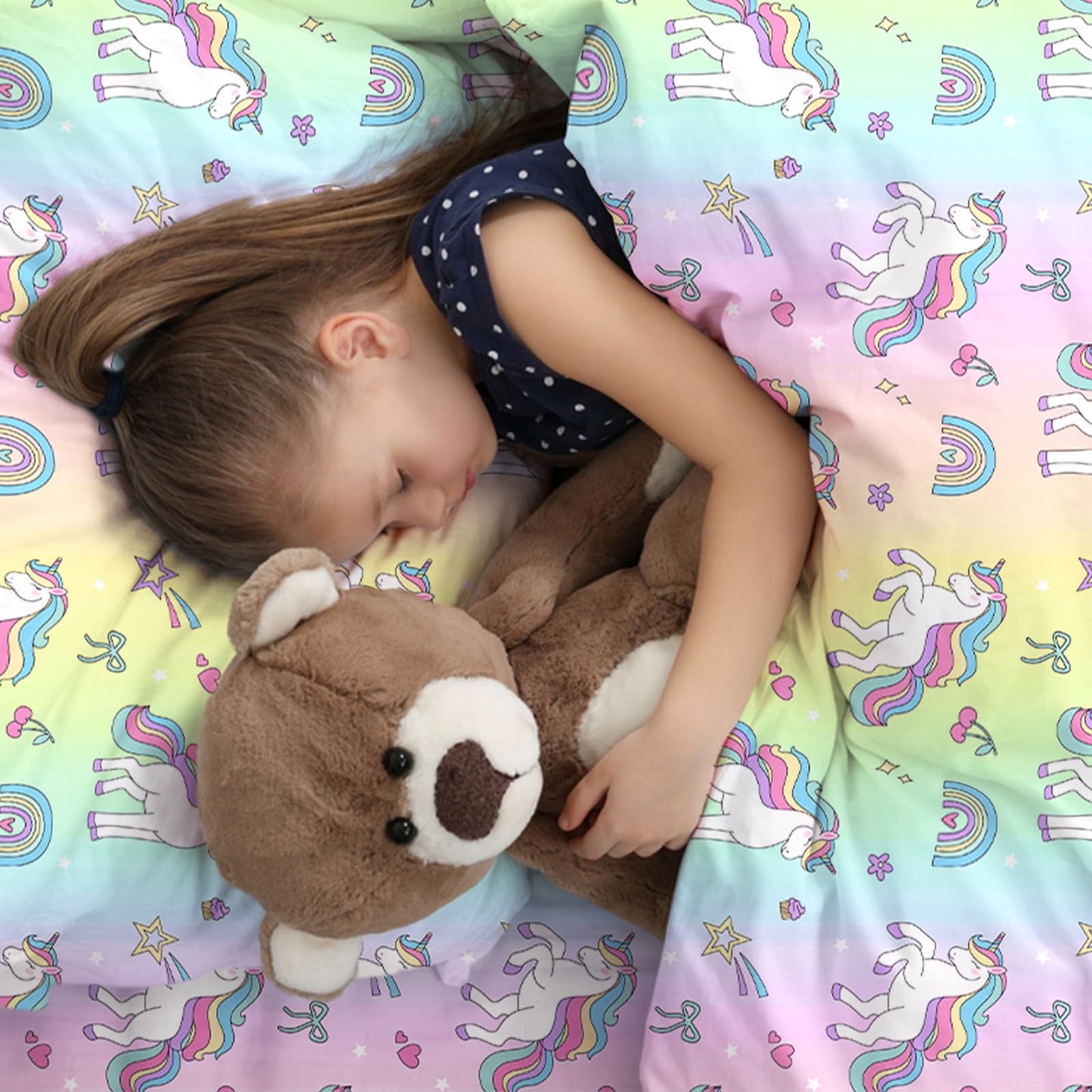 LONAVA Twin Sheet Set Kids - 3 Pieces Soft Microfiber Cartoon Style Bedsheets for Boys Girls Teens, Oeko TEX, Breathable Deep Pocket Sheets (Rainbow Unicorn)