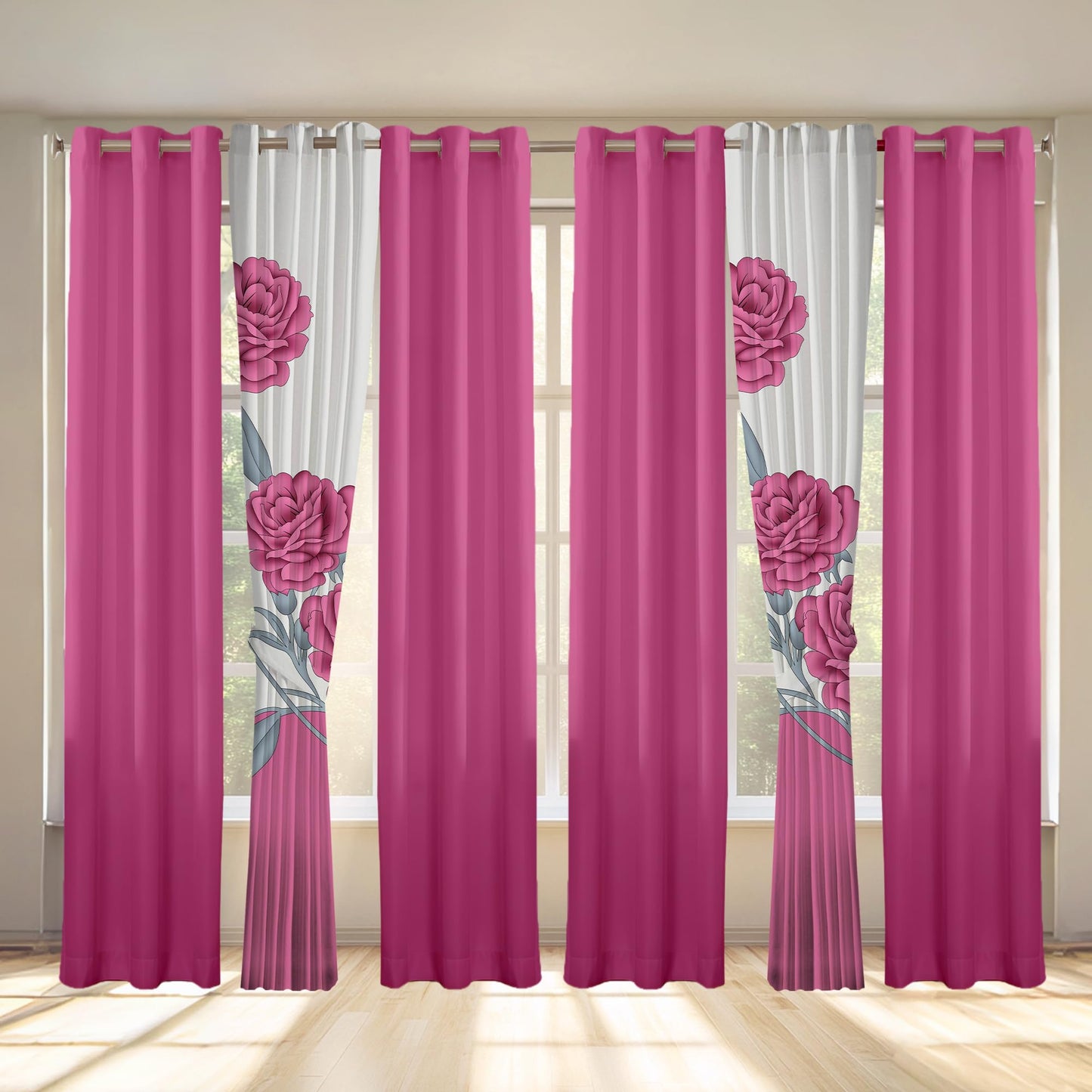 Deepsleep King Bedspread Set 9 Pieces, All Season Luxury Bed in a Bag for Bedroom, with 2 Pillowcases and 6 Curtains, Ultra-Soft Microfiber for Complete Bedroom Decor, Pink Rose