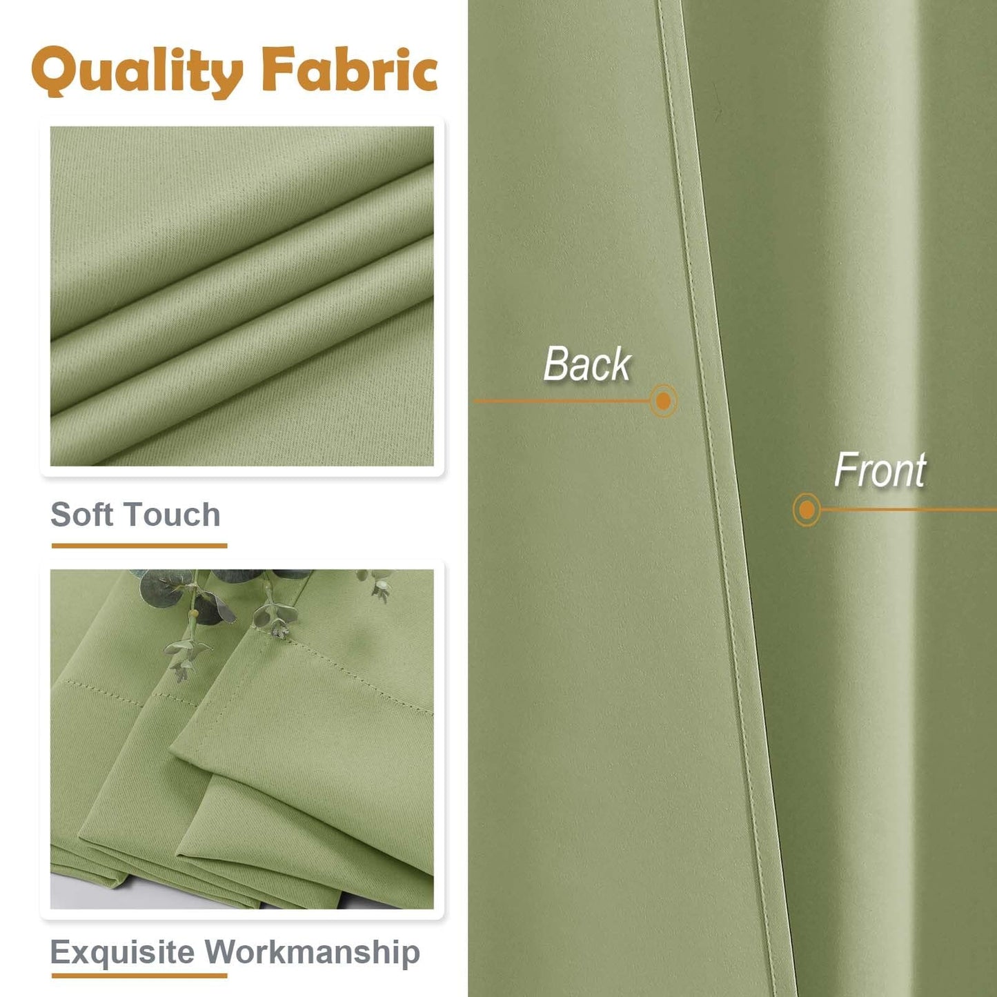 Aiyufeng Sage Green Blackout Curtains for Bedroom 63 Inch Length 2 Panels Set, Solid Thermal Insulated Energy Saving Rod Pocket Window Treatment Curtains Blackout Drapes, W40 x L63 Inch, Sage
