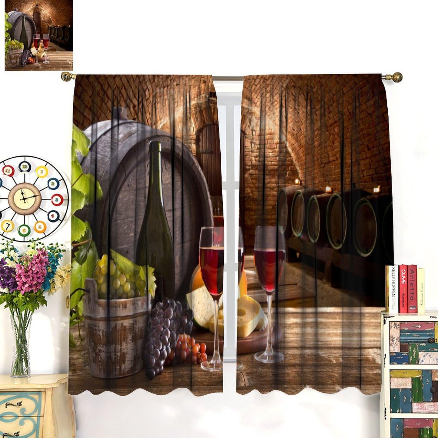 JADERYS Wine Curtains Tasty Red Wine Wooden Cask Bedroom Living Room Kitchen Blackout Rod Pocket Decoration Window Drapes 2 Panels W21xL45in