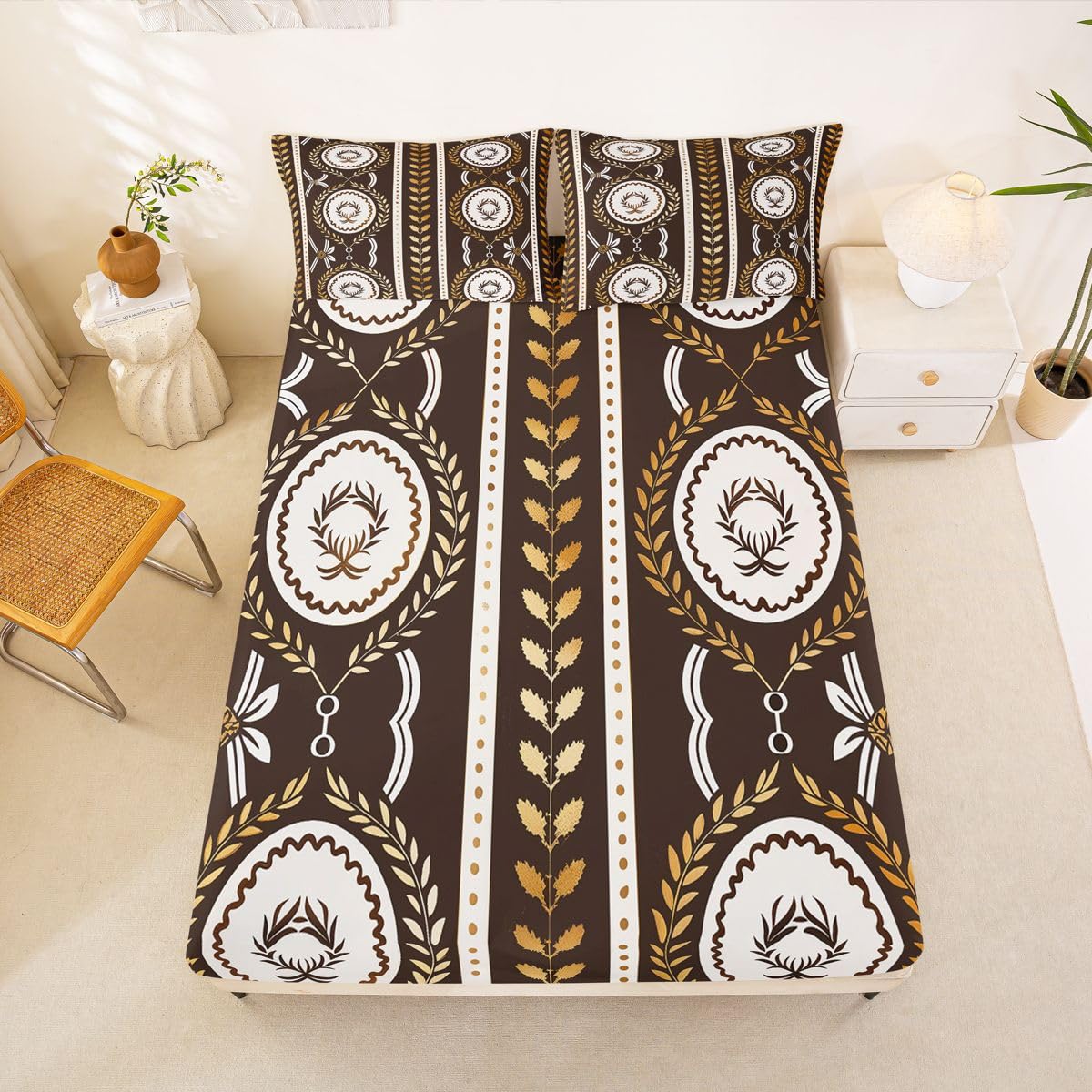Erosebridal Geometric Paisley Bed Sheets Set Full Rustic Aztec Western Sheet Set Bohemian Geometric Sheets Vintage Tribal Flat Fitted Sheet
