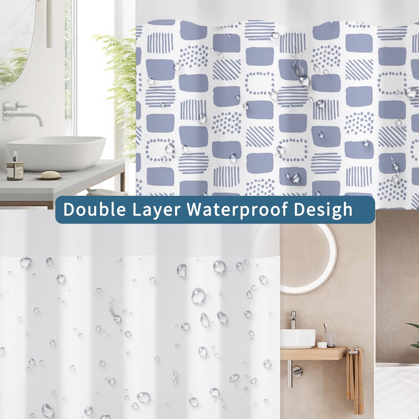 No Hook Shower Curtain with Snap in Liner Set, Boho Modern Abstract Geometric Unique Pattern Decorative Waterproof Fabric Shower Curtain for College Dorm Hotel Apartment Bathroom Bathtub, 71x74 Inch