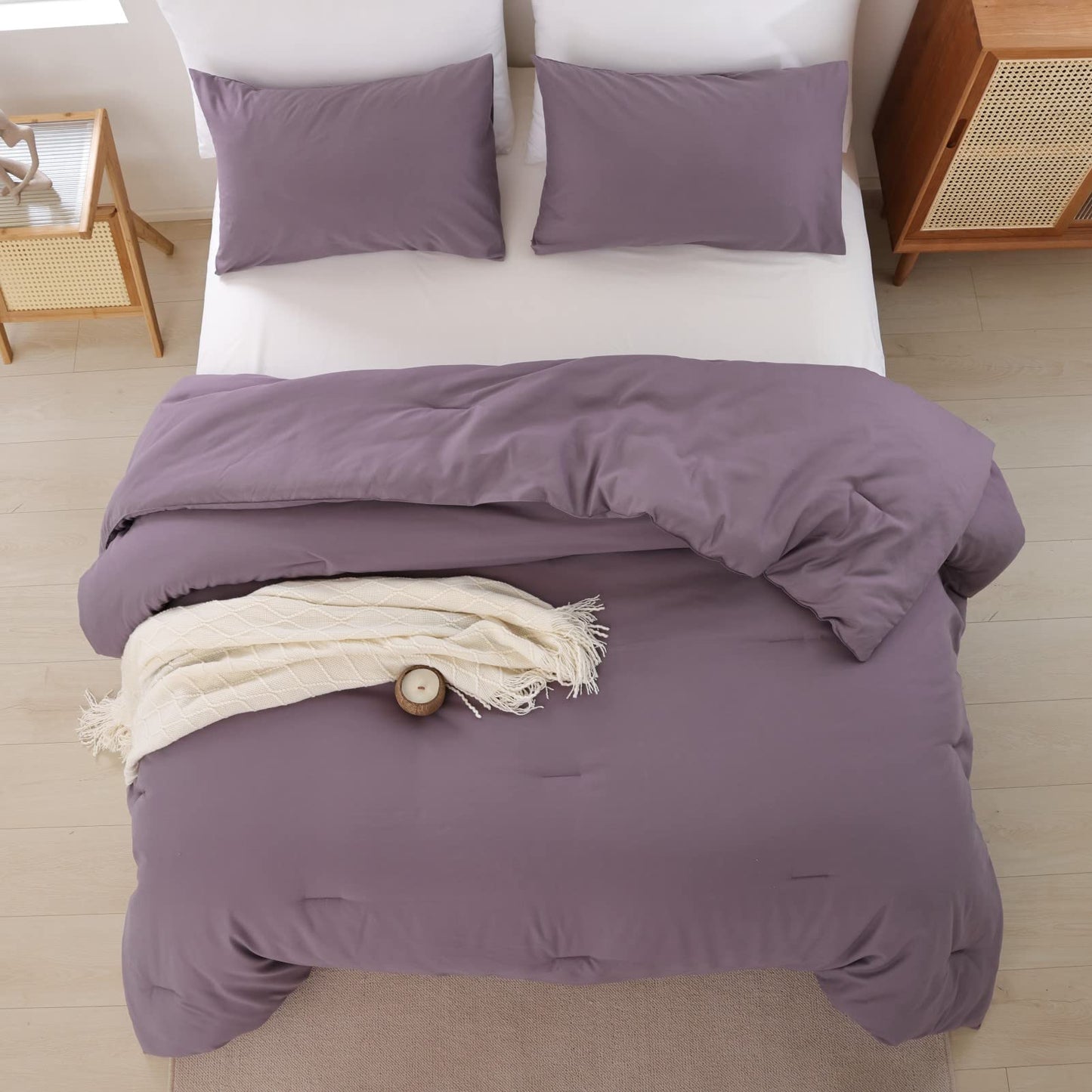 ROSGONIA Comforter Full Size for Boys Teen Girls Dusty Purple, 3pcs(1 Boho Comforter & 2 Pillowcases) Lightweight Dorm Bedding Soft All Season Bed Set