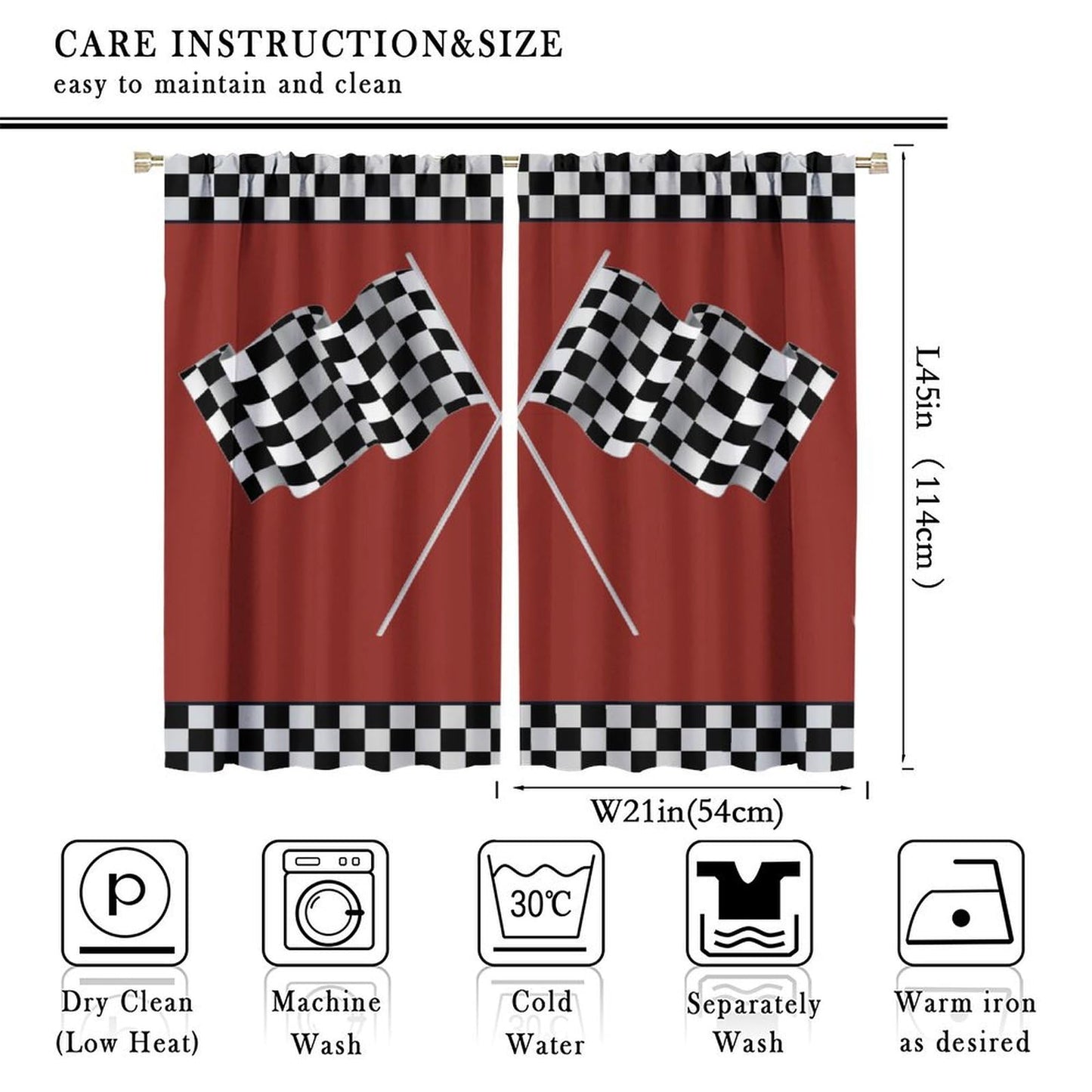 SENRUEGT Race Car Blackout Curtains for Bedroom,Abstract Modern Art Racing Car Black White Checked Flag Window Treatments for Kids Boys Bedroom Curtains 42x45 Inch, Style-3
