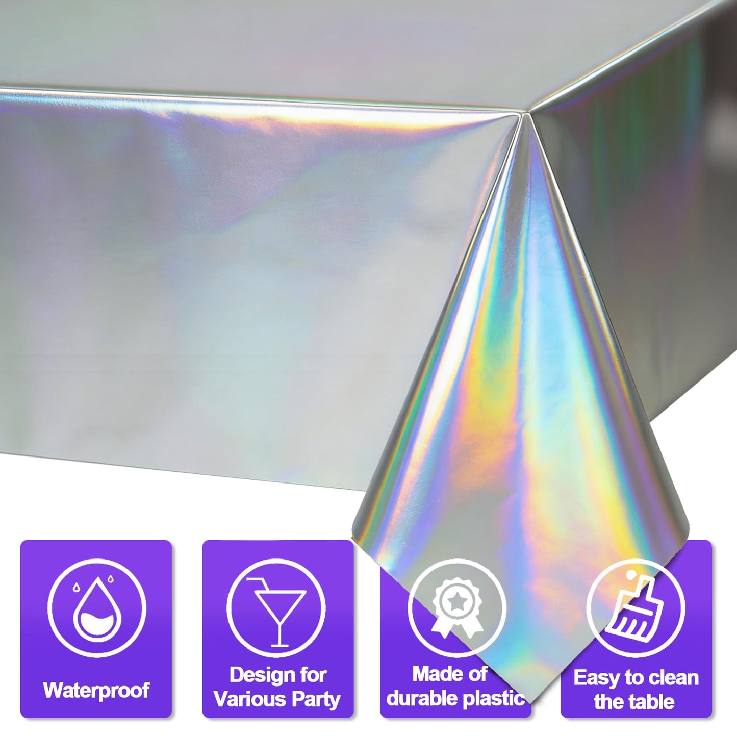 Brix4U 4Pcs Kpop Table Cloth Pink Purple Silver Iridescent Party Tablecloth Plastic Rectangle Tablecloth Waterproof Table Cover for Kpop Birthday Party Decoration, 54 x 108