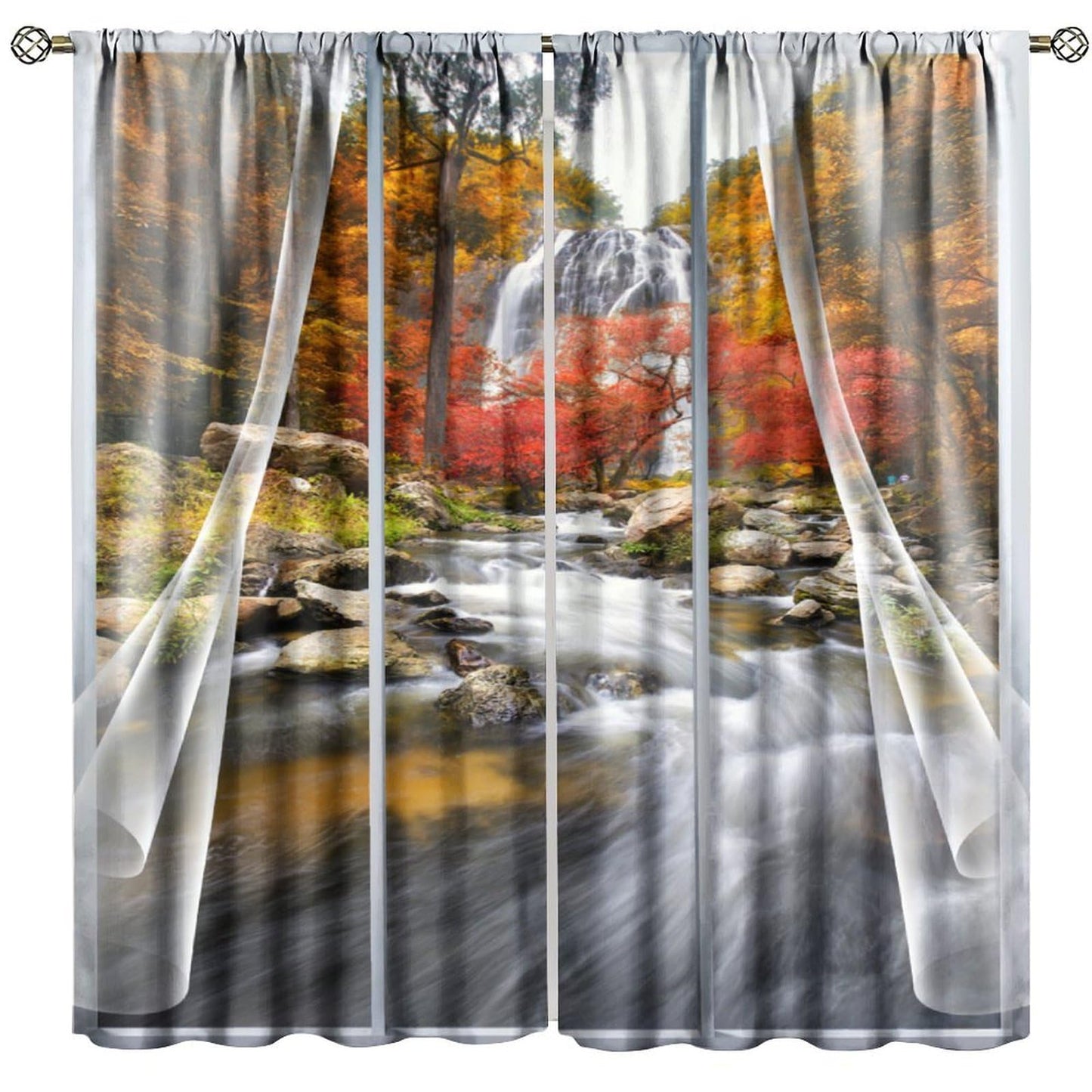 UFUH Nature Landscape Blackout Curtains,Autumn Forest Waterfall Woodland Scenery Window Treatments for Bedroom Living Room Kitchen,2 Panels Set Total Size 42 x 45 Inch