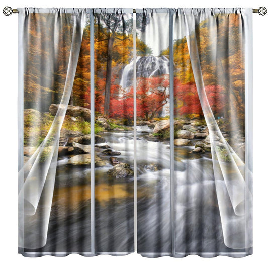 UFUH Nature Landscape Blackout Curtains,Autumn Forest Waterfall Woodland Scenery Window Treatments for Bedroom Living Room Kitchen,2 Panels Set Total Size 42 x 45 Inch