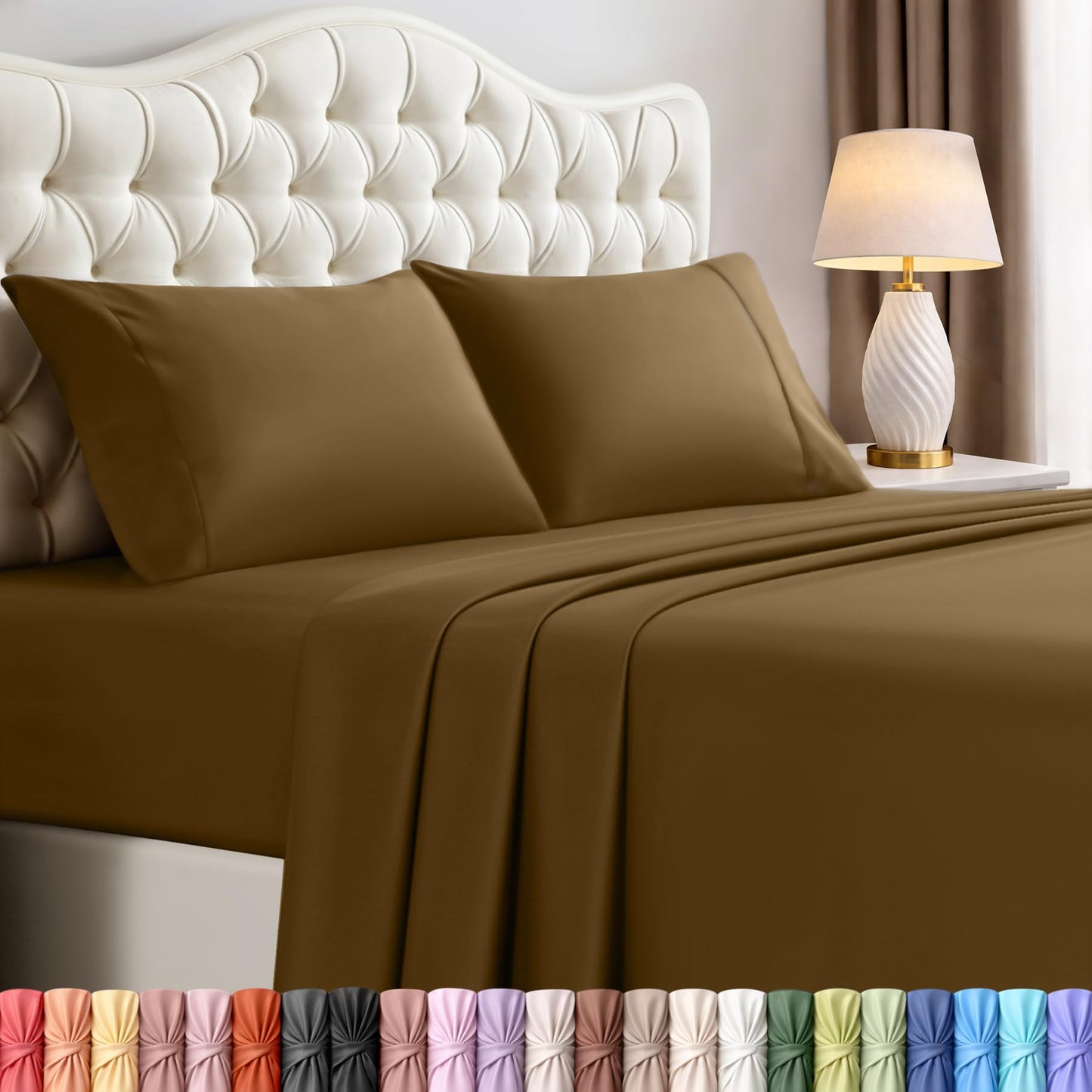 Utopia Bedding Queen Size Sheet Set – 4 Piece Bed Sheets, Soft and Breathable Microfiber, Includes 1 Fitted Sheet, 1 Flat Sheet and 2 Pillowcases – Oeko Tex (Mocha)