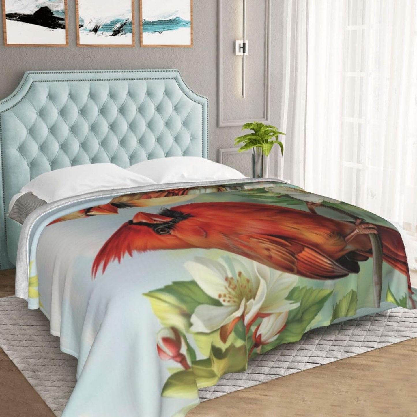 Cardinal Birds Blanket, Gifts for Women, Red Cardinal Pair with Flowers Soft Lightweight Throw Blankets for Kids Girls, Travel Bed Living Room Decor, 50x60in