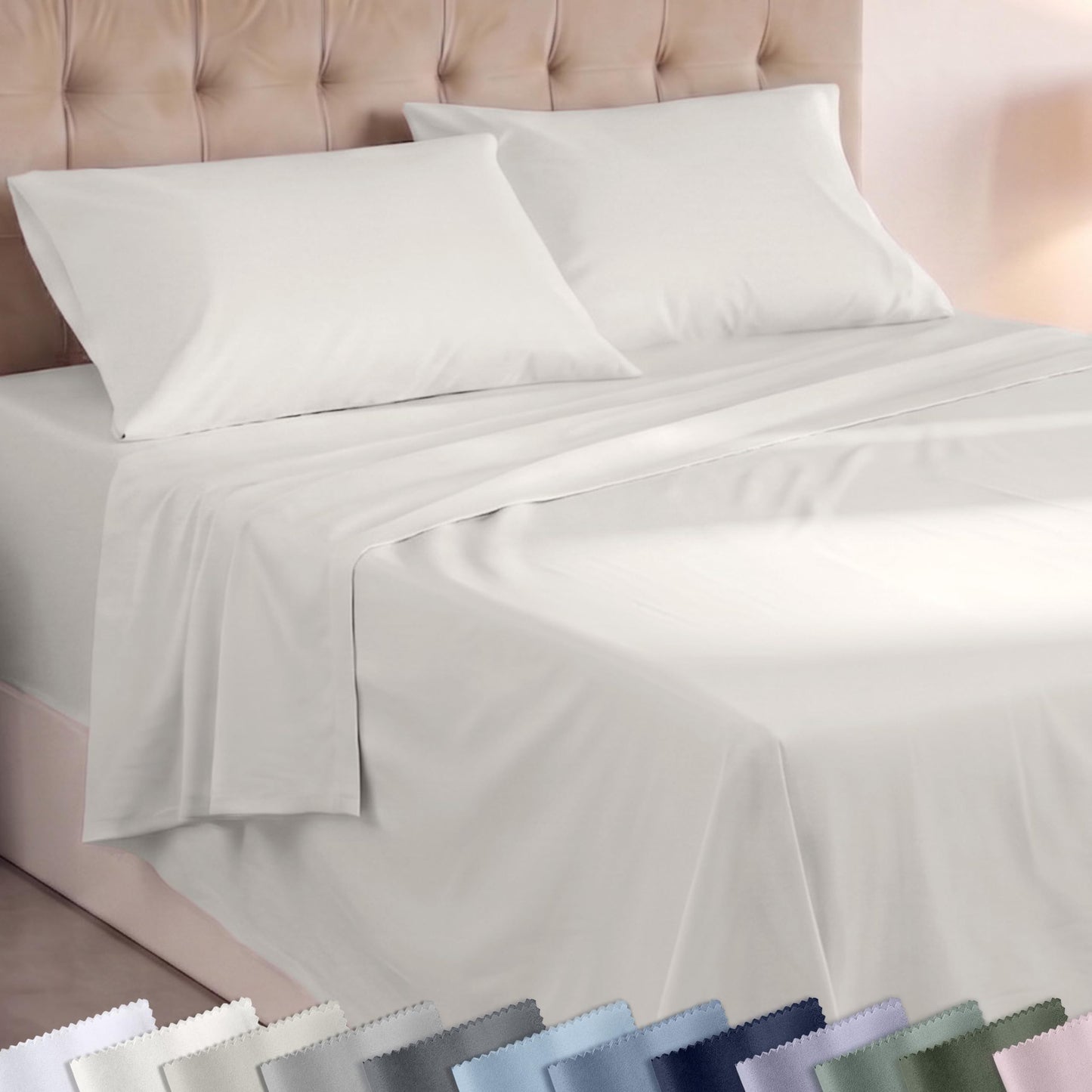 Super Soft 100% Cotton Queen Sheet Set - 4 Pcs - Durable Sheets, Deep Pockets, Easy Fit, Lightweight & Breathable, Suitable For Hot Sleepers & All Seasons, Minimal Wrinkles - Ivory