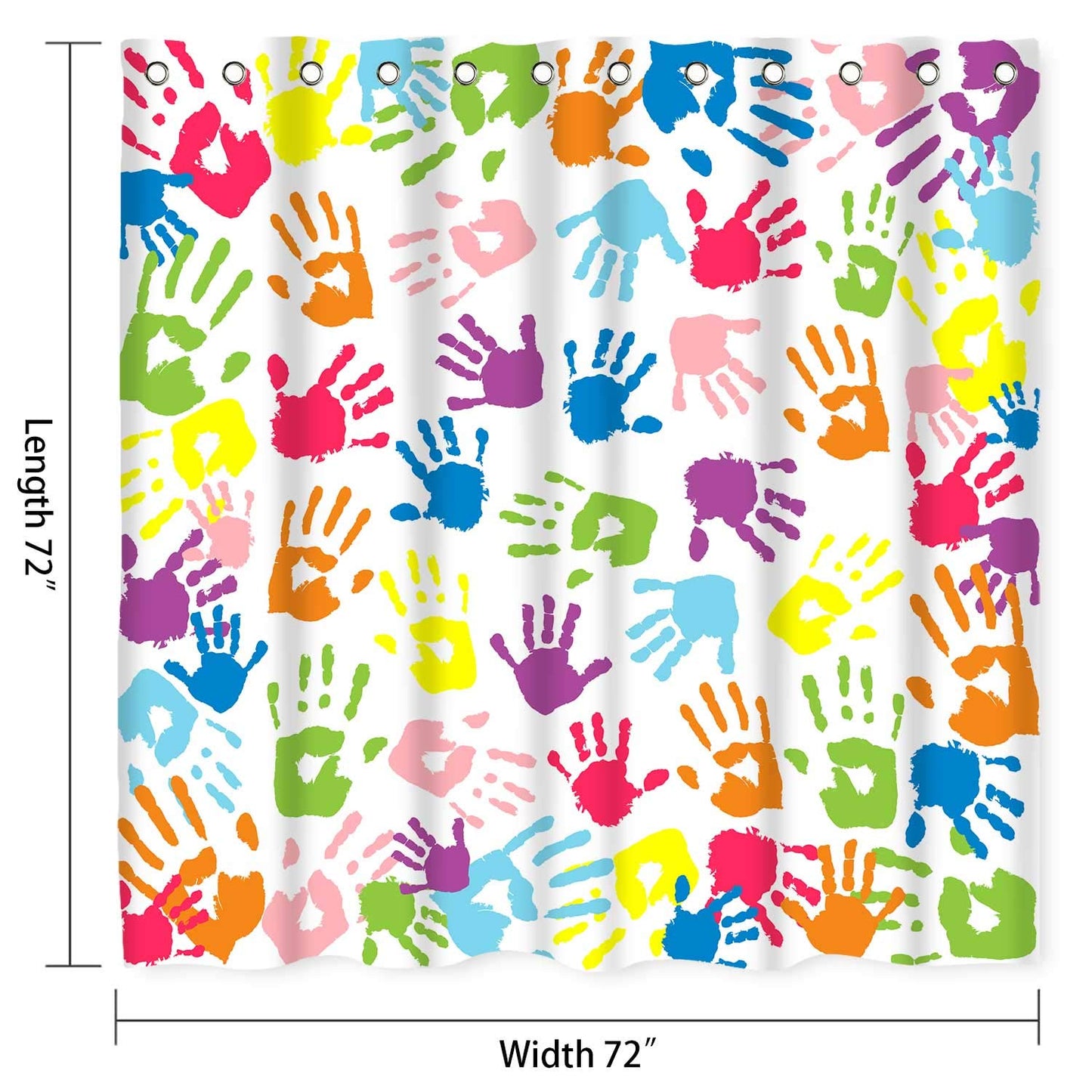 NTETSN Handprint Bathroom Curtain Watercolor Rainbow Color Bathroom Curtain for Kids Bathroom Curtain, Washable Polyester Fabric Shower Curtains, 72 X 72 Inches,LYNT128-72