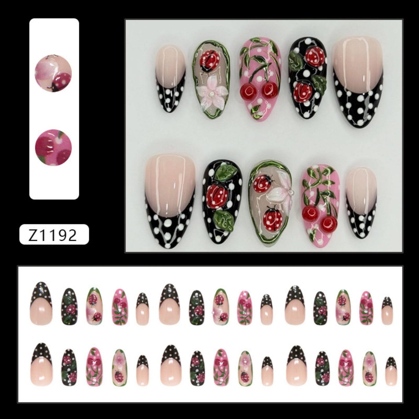 octoswave Press on Nails Medium Almond Fake Nails French Artificial Nail Black and White Dot Pattern Stick on Nail for Women 30pcs