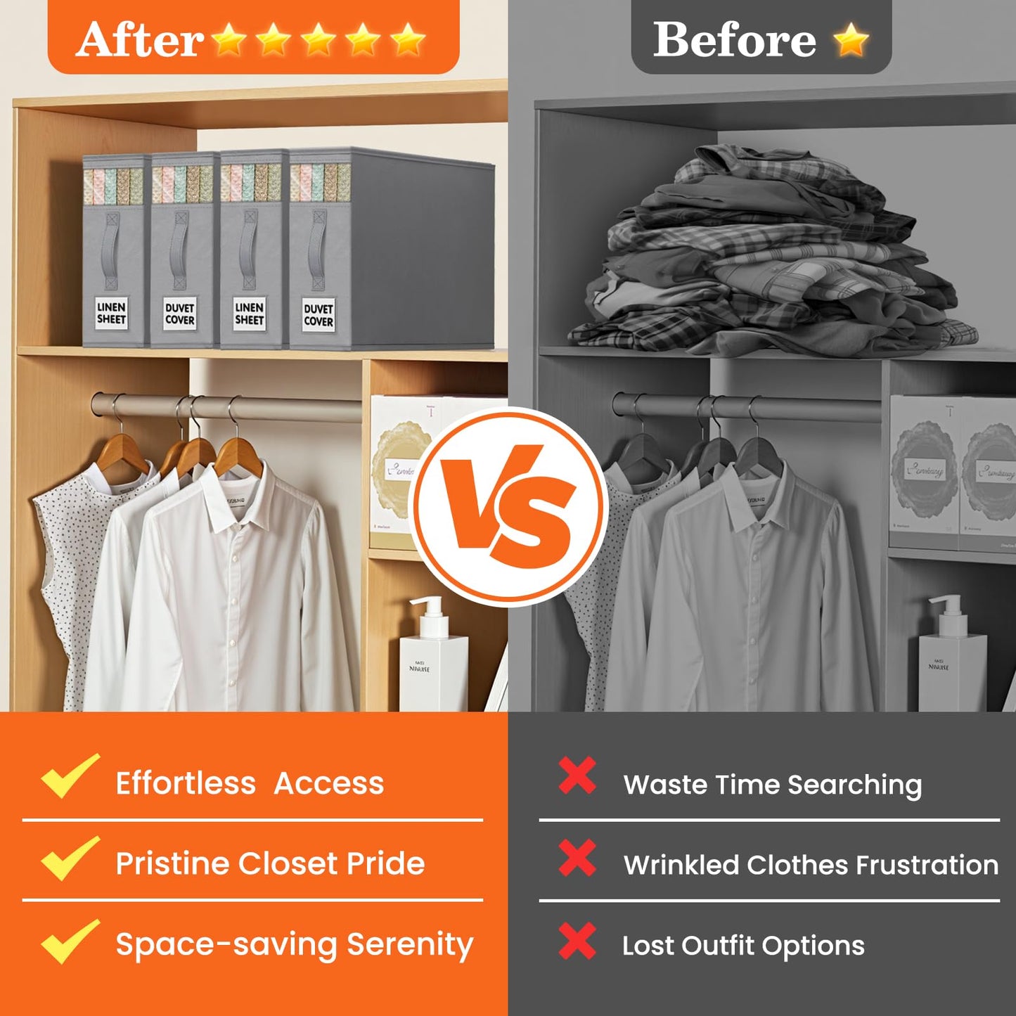 WOWBOX Sheet Organizers and Storage,Closet Bed Sheet Organizer Under Bed Storage and Organization with Label Cards & Clear Window for Bedding Sheets,Duvet Covers,Blankets (6 Pack，Gray)