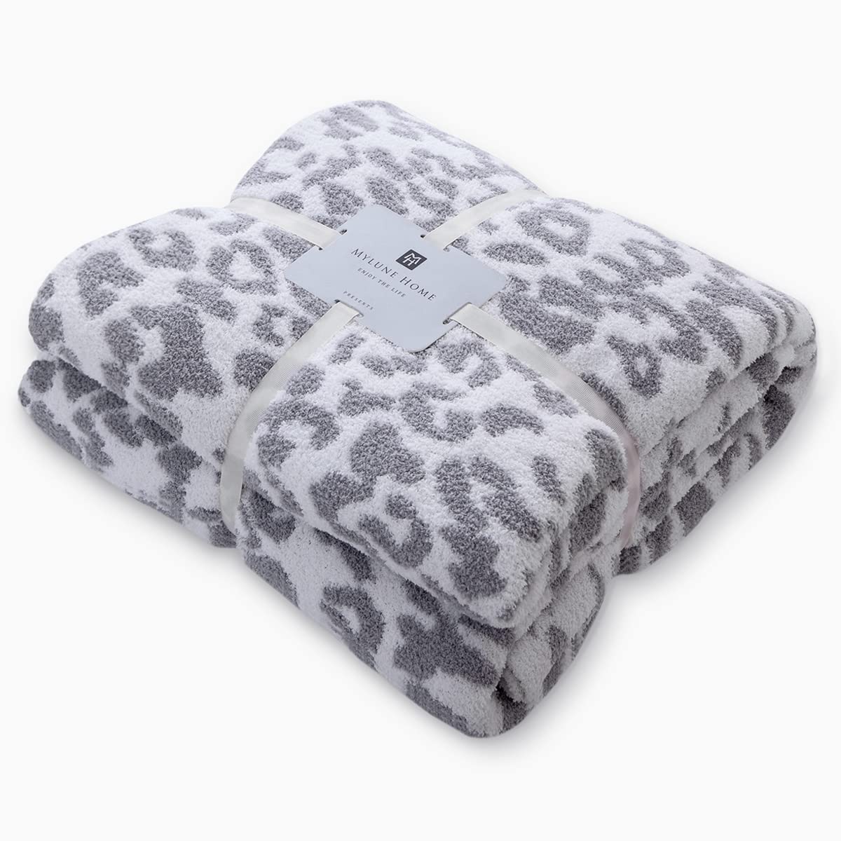 MH MYLUNE HOME Ultra Soft Leopard Throw Blanket (50x60 inches) Microfiber Blanket Plush Warm Reversible Cheetah Blanket Snow Leopard Pattern Throw for Couch Bed Sofa - White Gray, 50"x60"