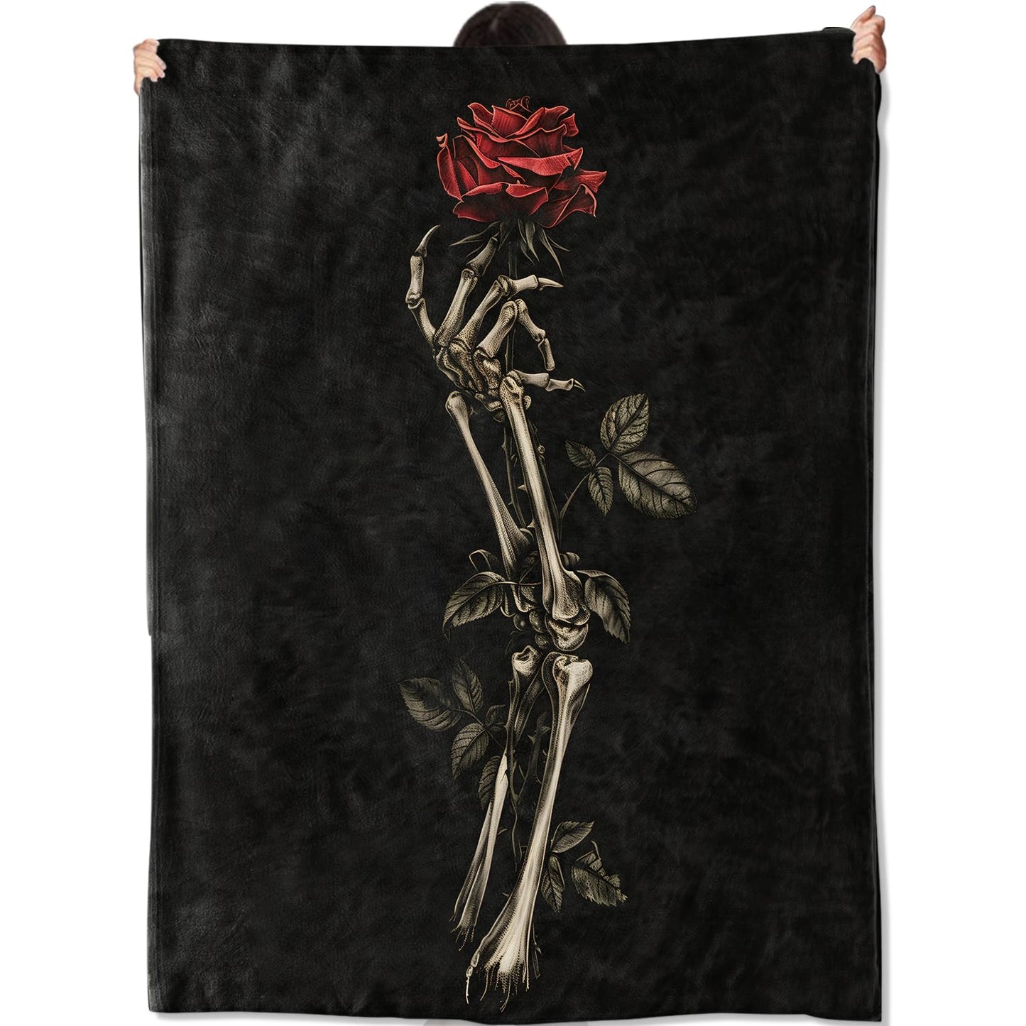 amepay Gothic Skeleton Rose Soft Flannel Blanket 50×60 Inches,Dark Romantic Floral Art,Lightweight Cozy Plush Throw for Couch Sofa Bed,Gifts Blankets for Women Girls Goth Decor Lovers Home Decor