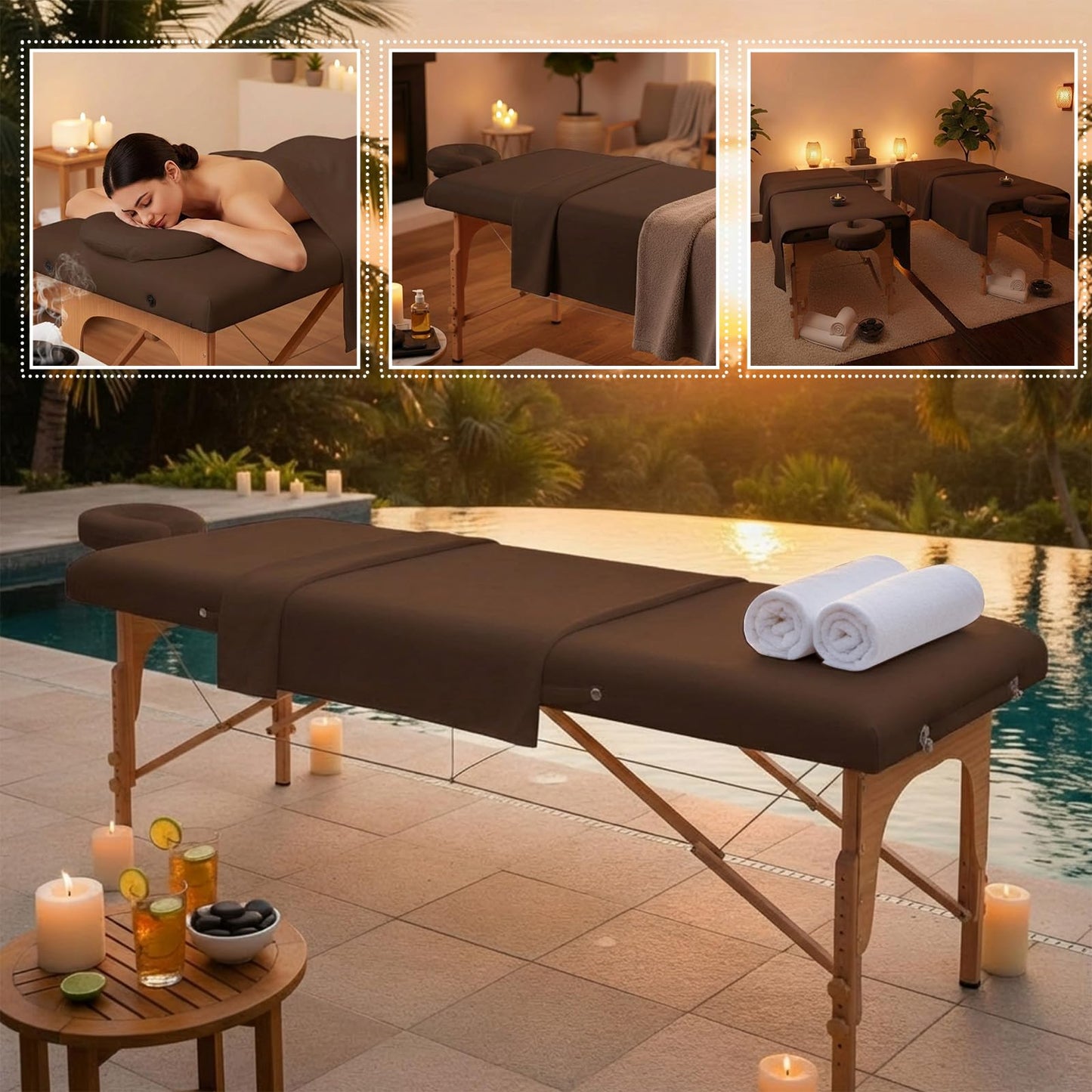 Oudain 4 Sets 3 Piece Soft Microfiber Massage Table Sheets Set Bulk Includes Massage Flat Sheet and Fitted Sheet and Face Rest Cover(Chocolate)