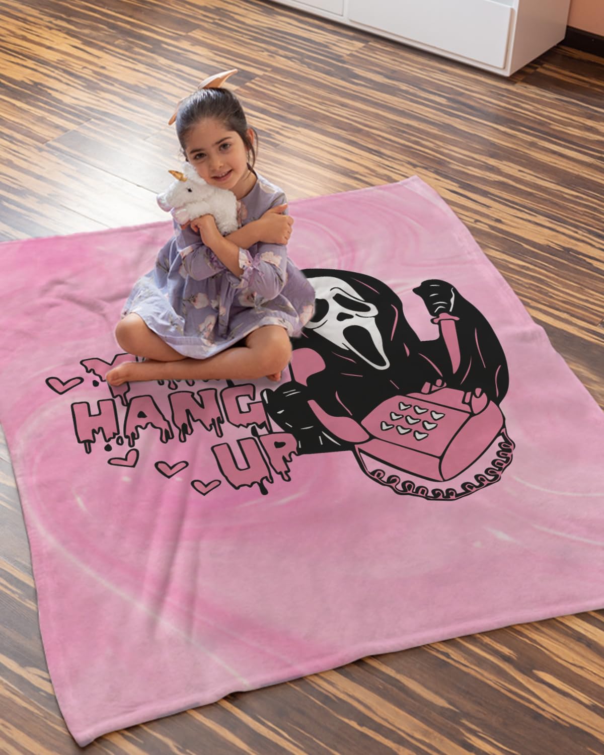 50''x 60'' Funny No You Hang Up Pink Horror Ghost Fleece Throw Blanket - Cozy Lightweight Thick Blanket - Soft Fuzzy Plush Blankets Throws- Halloween Day Gifts for Bedroom Bed Sofa