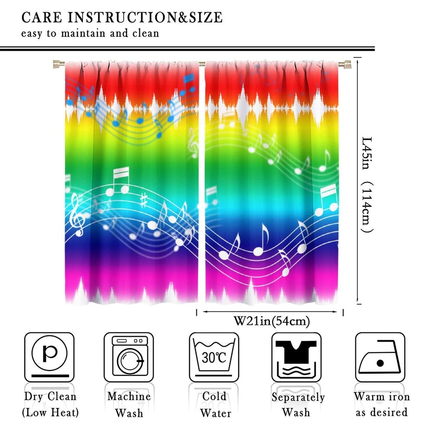 Music Curtains,Sound Art Music Note Colorful Pattern Polyester Fabric Window Drapes for Bedroom Living Room Music Room Window Drapes 2 Panel Set,Total Size 42" x 45"