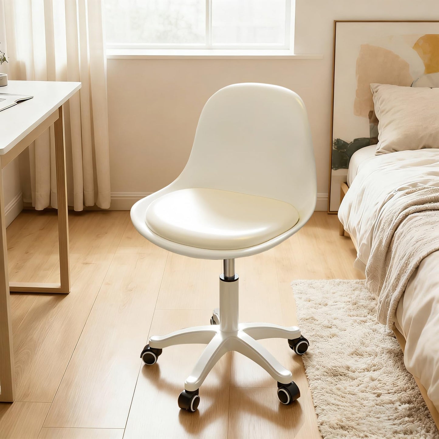 BTFYOU Home Office Chairs, Small Swivel Rolling Desk Chair with Silent Wheels and Low-Back,Armless Heavy-Duty Vanity Chair Height Adjustable for Bedroom,Students,Study,Teens