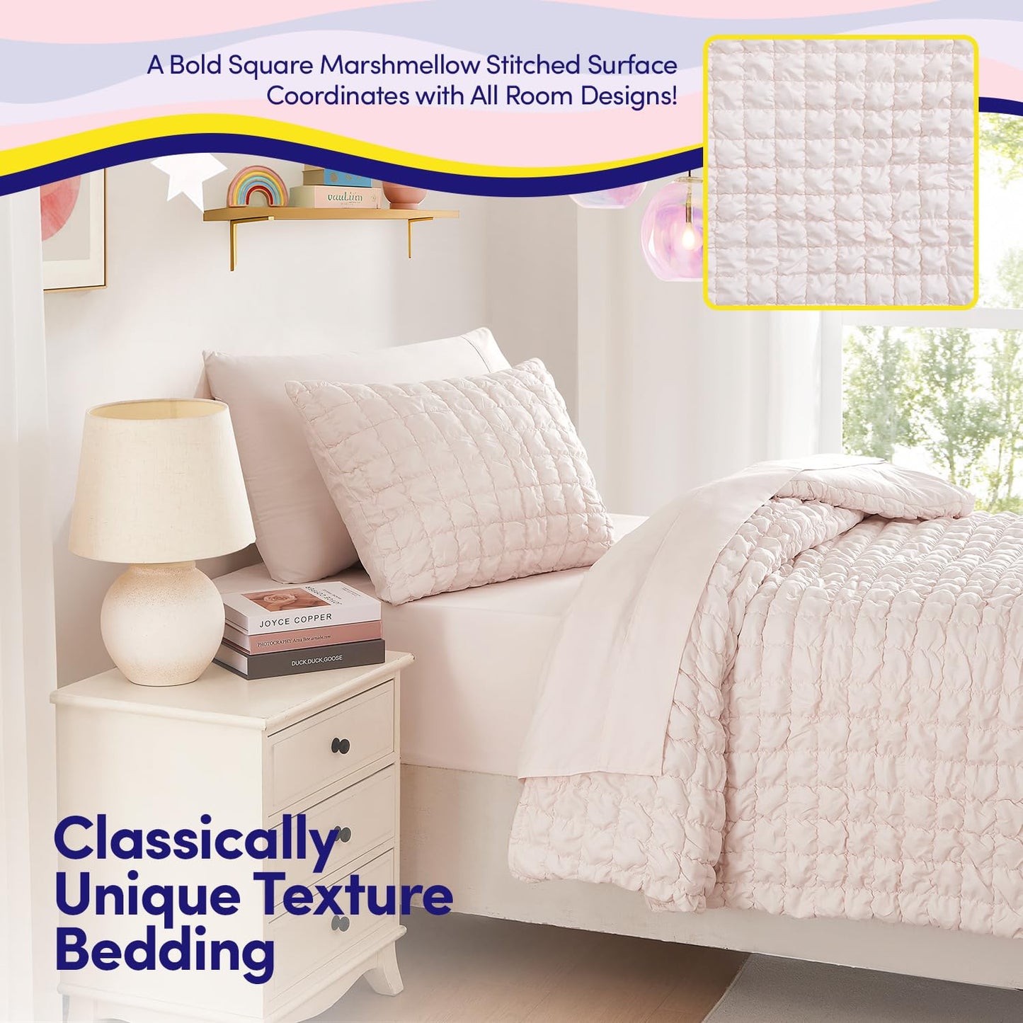 Kids Twin Size Bed in a Bag Tufted Comforter & Sheet Set – Complete Bedding Set with Corner Strap Fitted Sheet, Ultra Soft Lightweight All Season Comforter, Girls Bedroom, Dorm, Guest Room