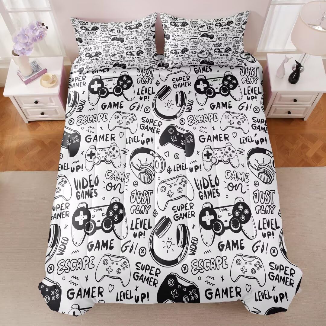 GRAT TIOC Gaming Comforter for Boys Teens,Game Bedding Sets Twin,Kids Gamer Comforter Set,Video Game Bedroom Bed Set Controller Duvet All Season 3 Piece