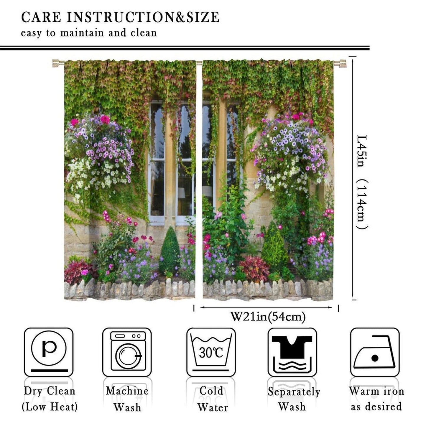 Italian Blackout Curtain,Porch Flowers Pots Plants Floral Flowers Retro Country Farmhouse Print Window Drapes for Bedroom Living Room Kitchen Cafe Office Set 2 Panels,42x45 Inches, Style-4