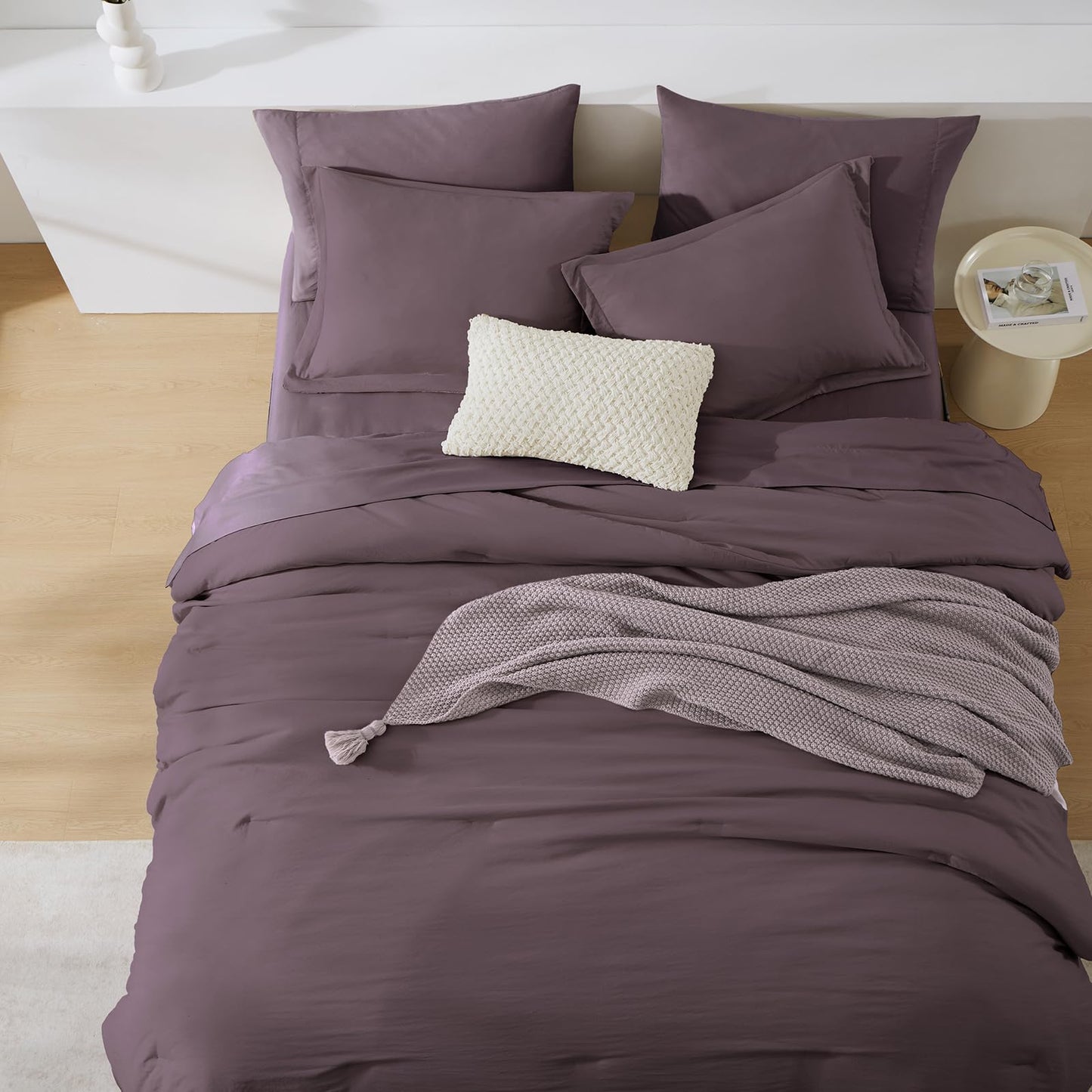 WRENSONGE Queen Comforter Set - 7 Pieces Artic Plum Soft Bed in a Bag Queen with Fitted Sheet, Flat Sheet, 2 Pillow Shams, and 2 Pillowcases- Warm Bedding Sets for All Season